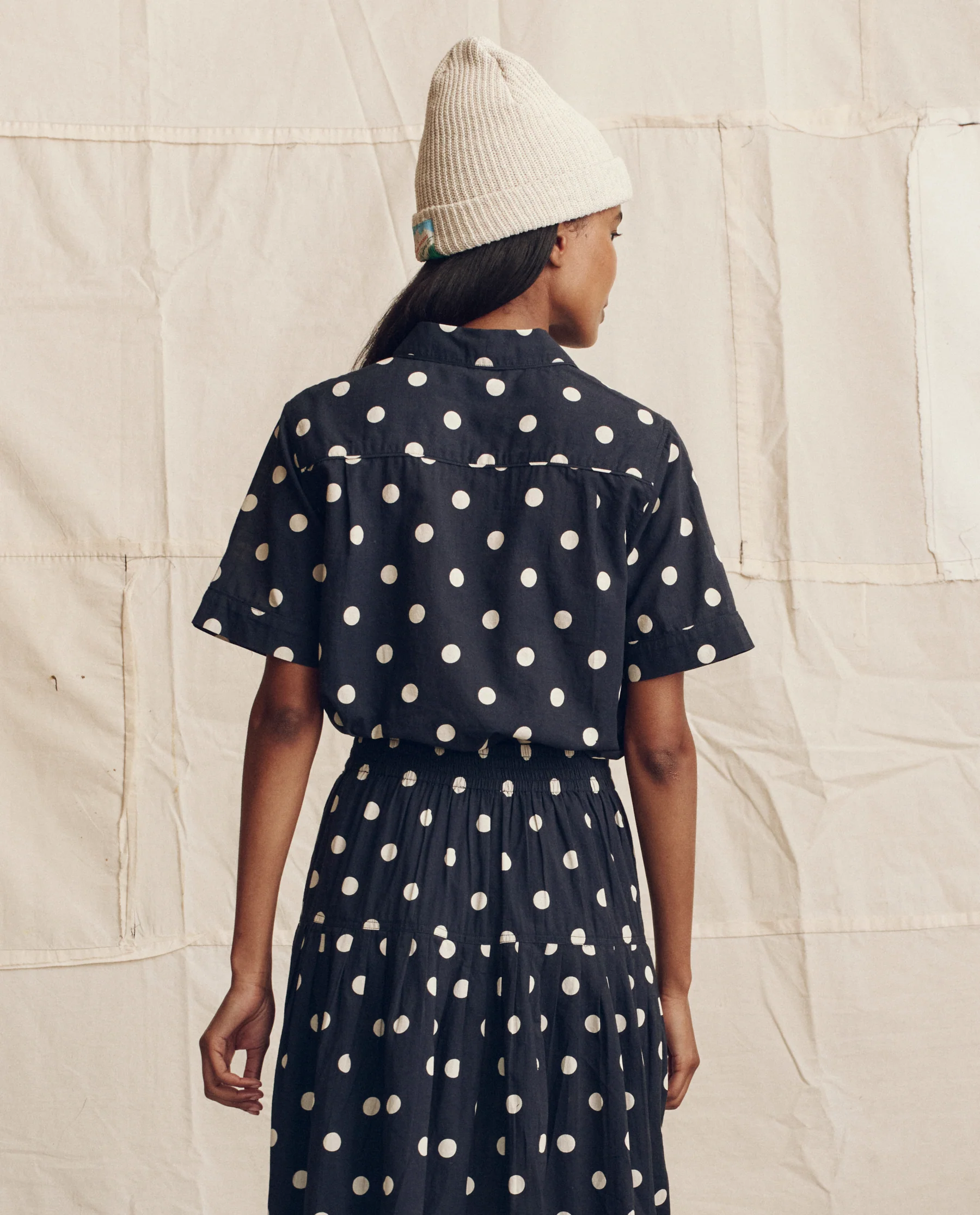 The Messenger Top. -- Navy with Cream Polka Dots - Image 3