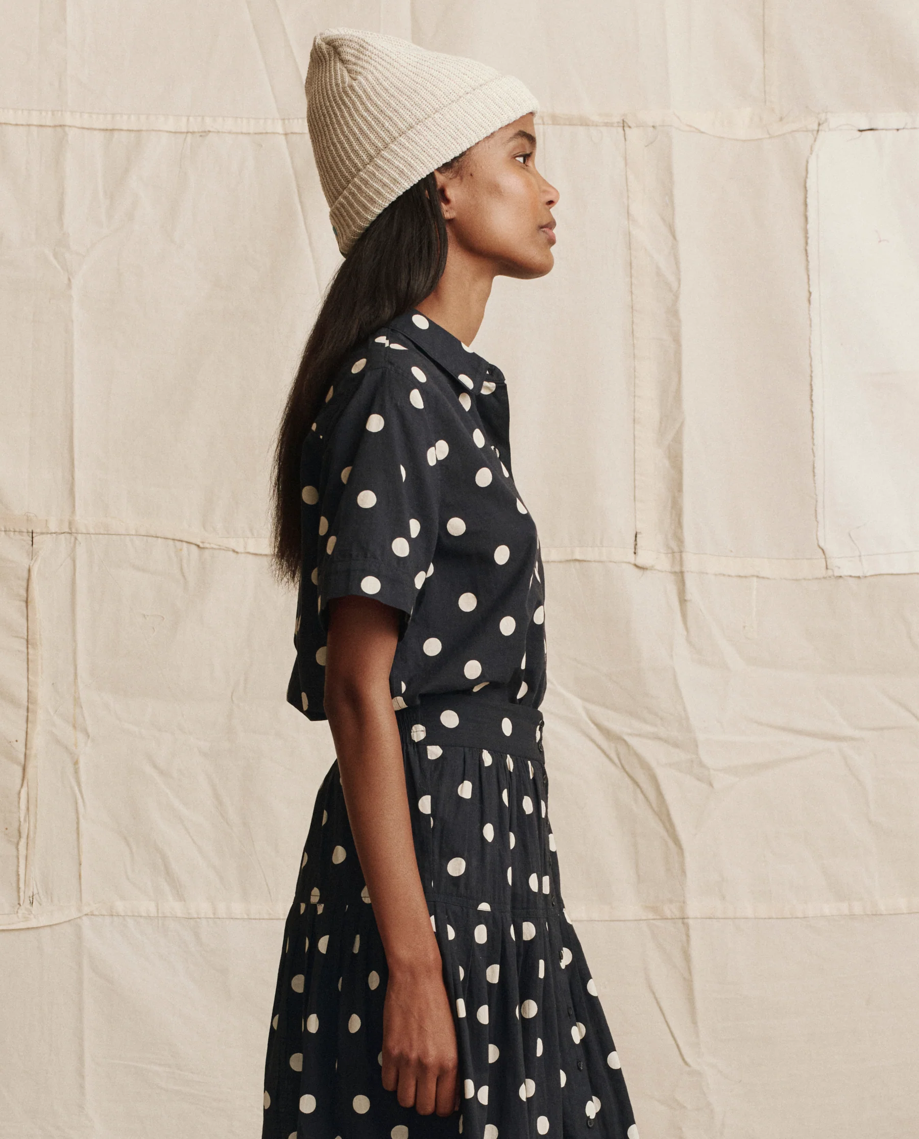 The Messenger Top. -- Navy with Cream Polka Dots - Image 4