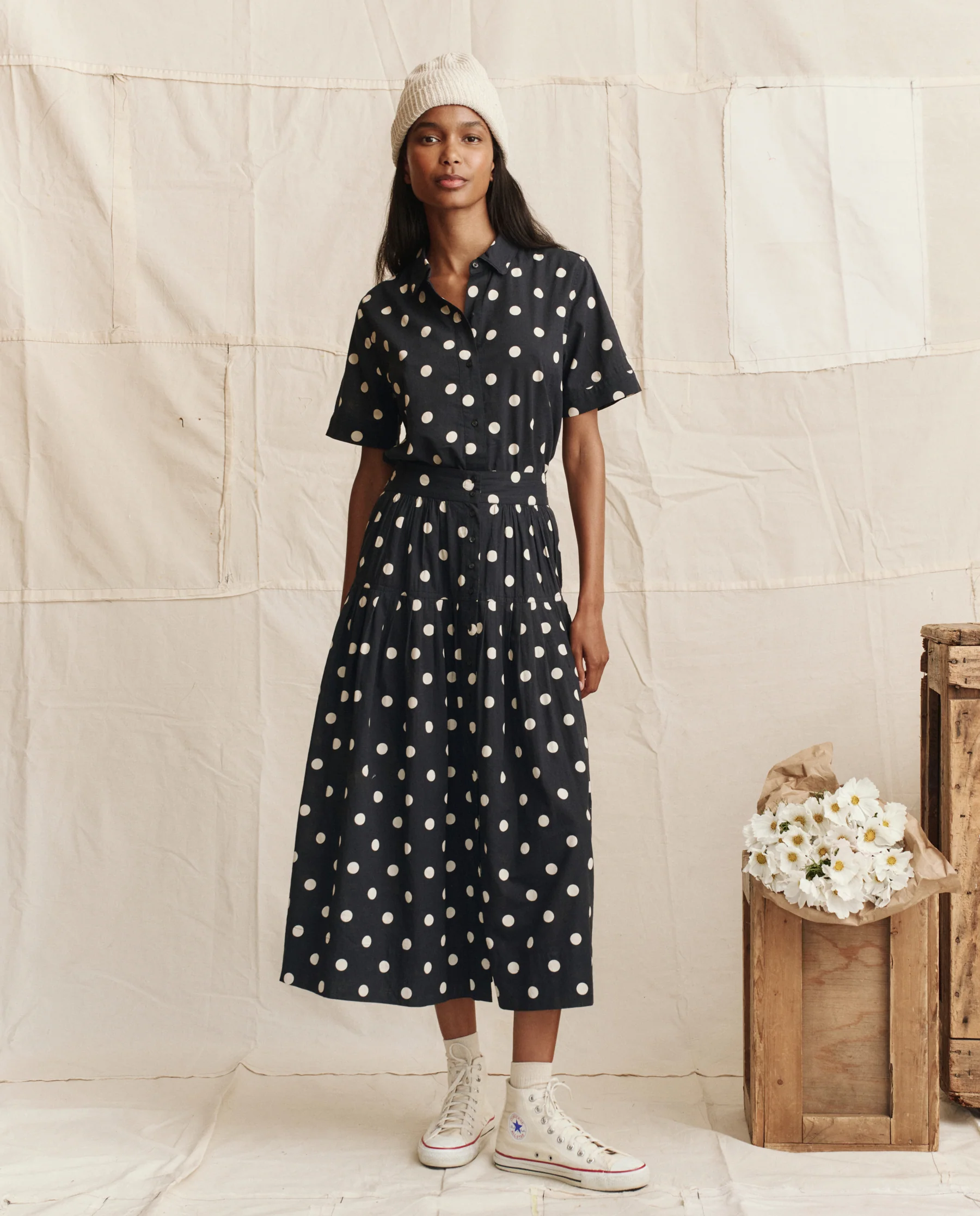 The Messenger Top. -- Navy with Cream Polka Dots - Image 5