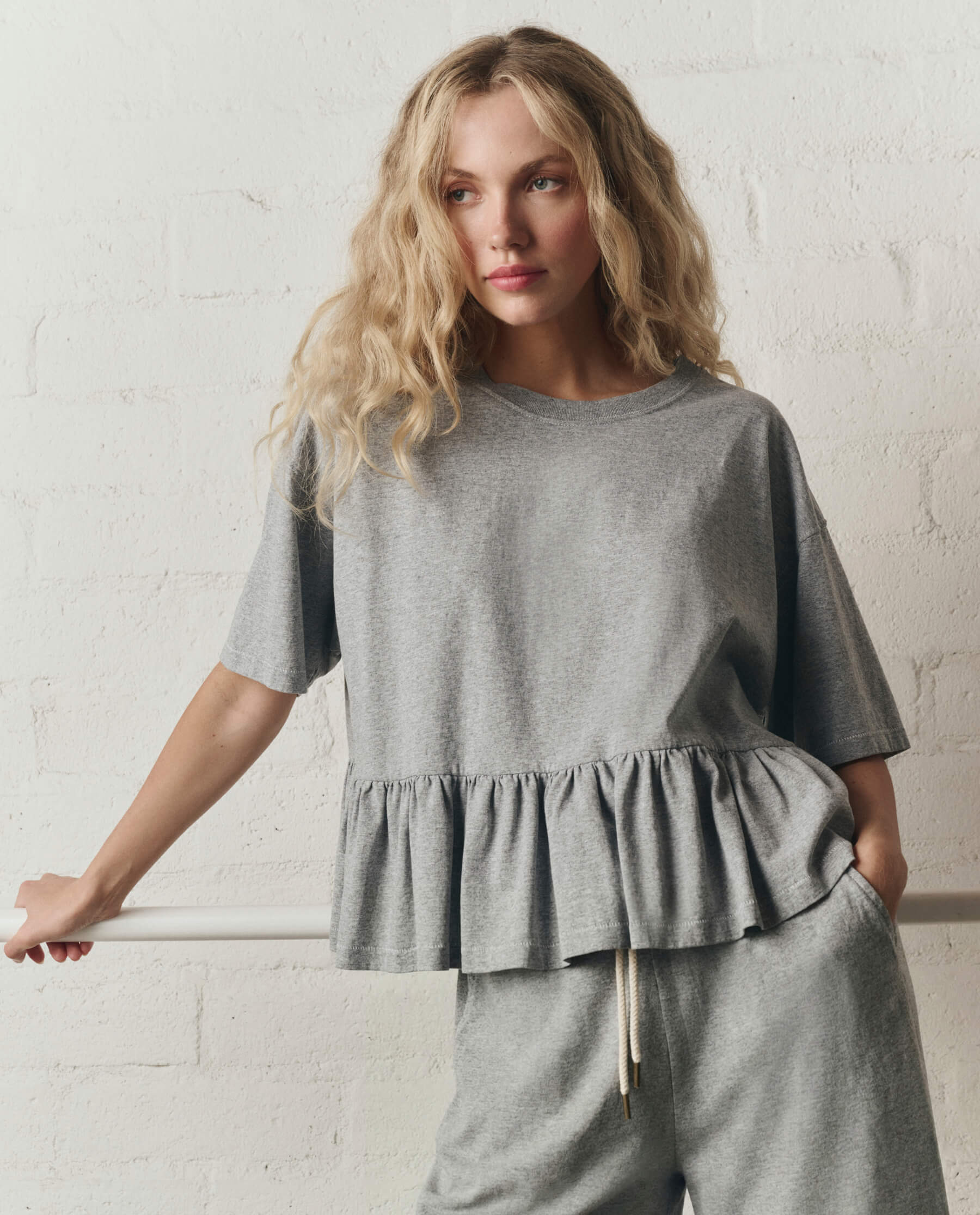 The Oversized Ruffle Peplum Tee. -- Heather Grey - Image 2