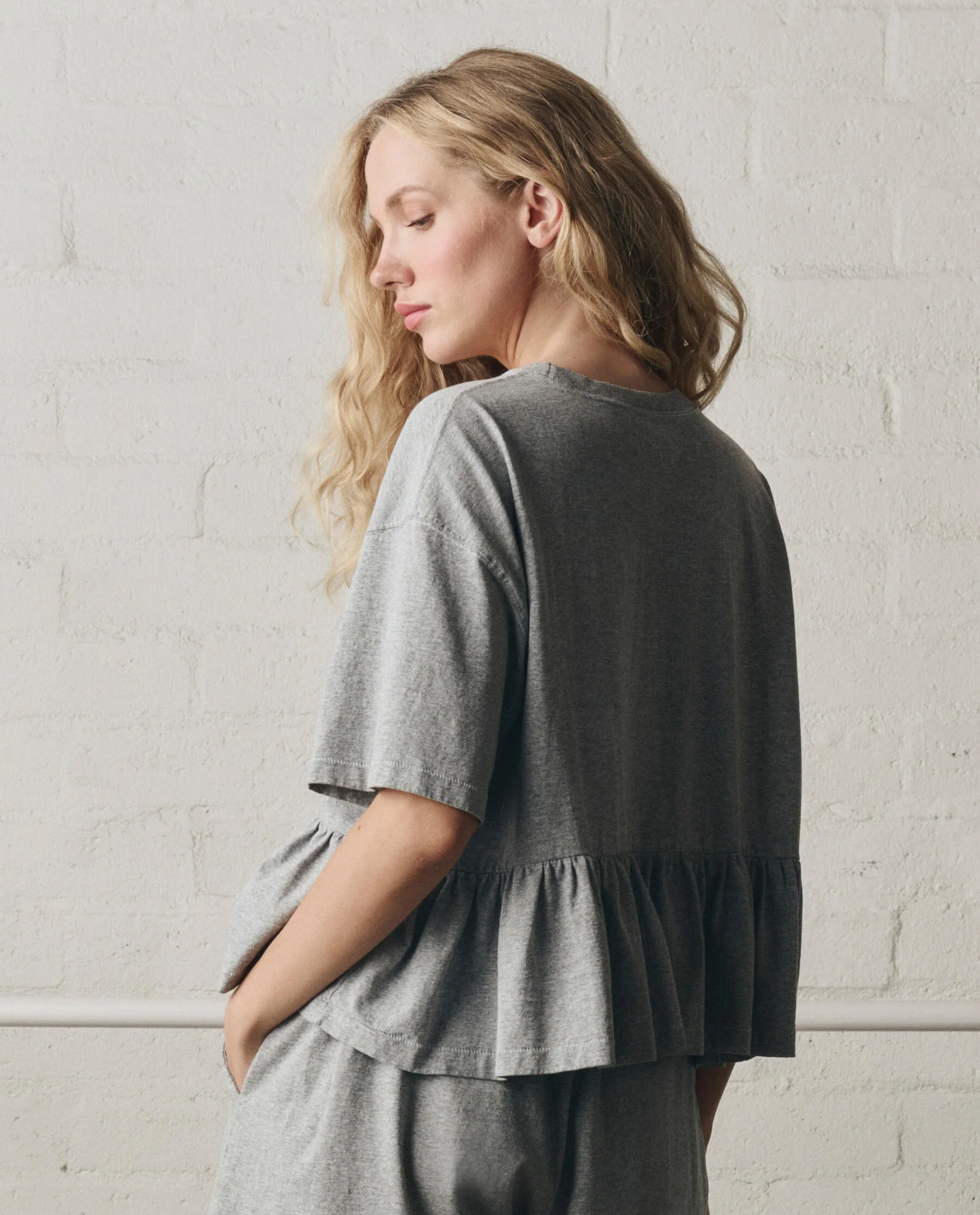 The Oversized Ruffle Peplum Tee. -- Heather Grey - Image 4