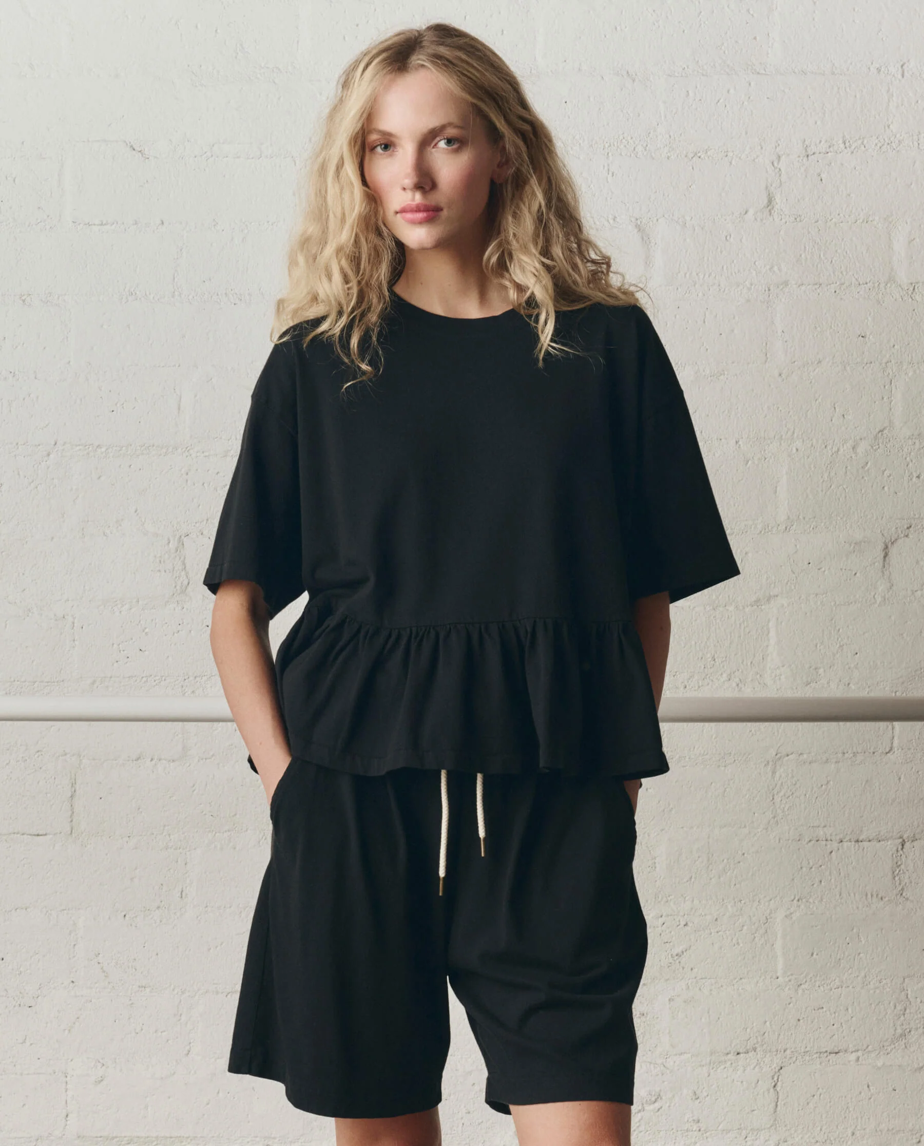 The Oversized Ruffle Peplum Tee. -- True Black - Image 3