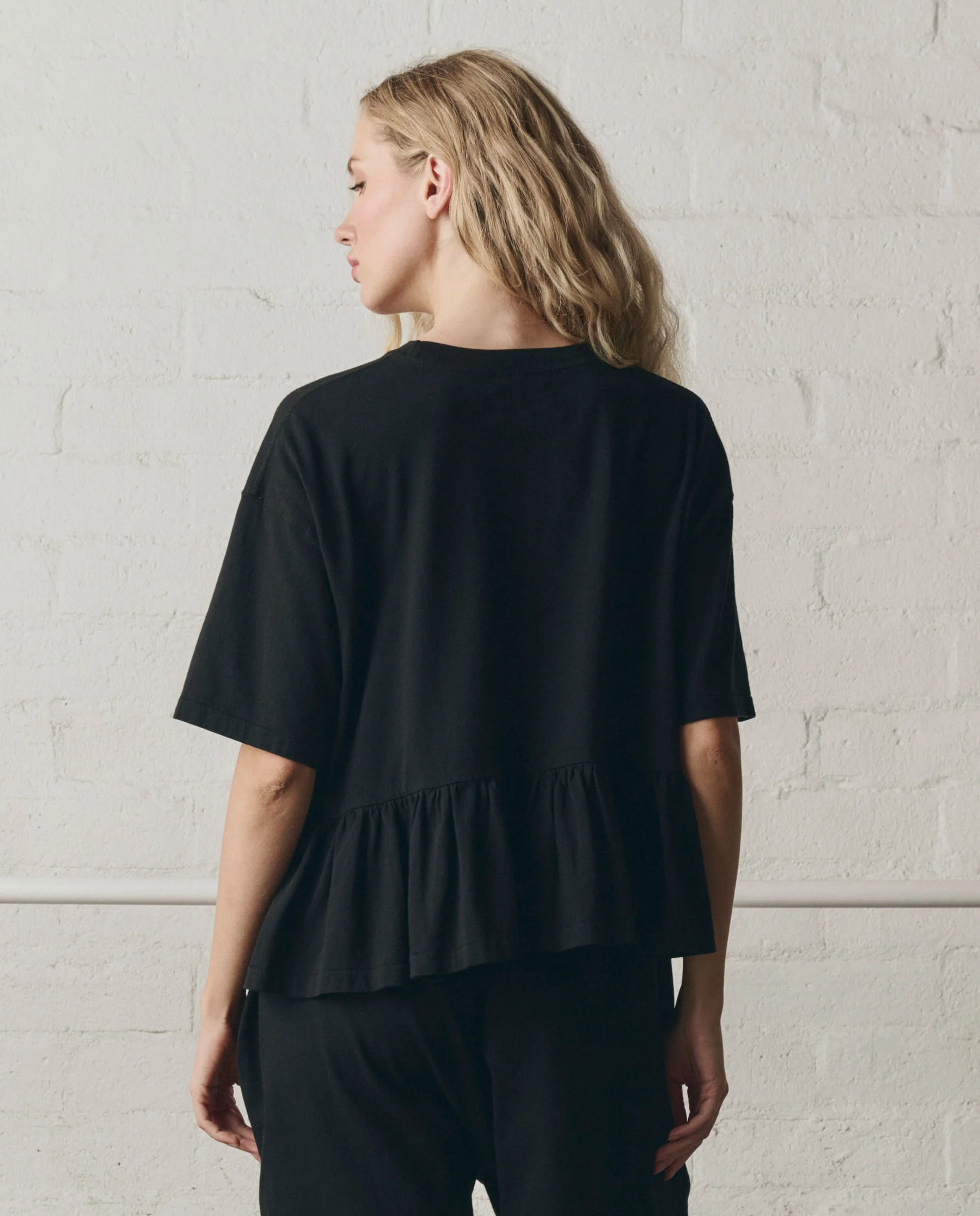 The Oversized Ruffle Peplum Tee. -- True Black - Image 4
