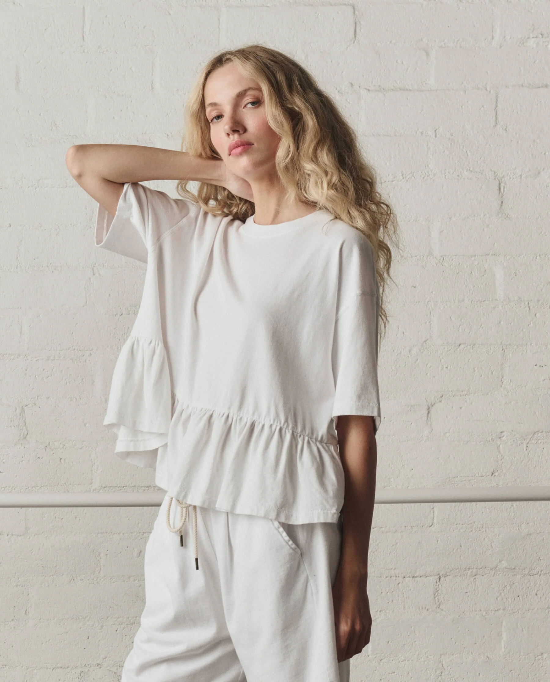 The Oversized Ruffle Peplum Tee. -- True White - Image 3