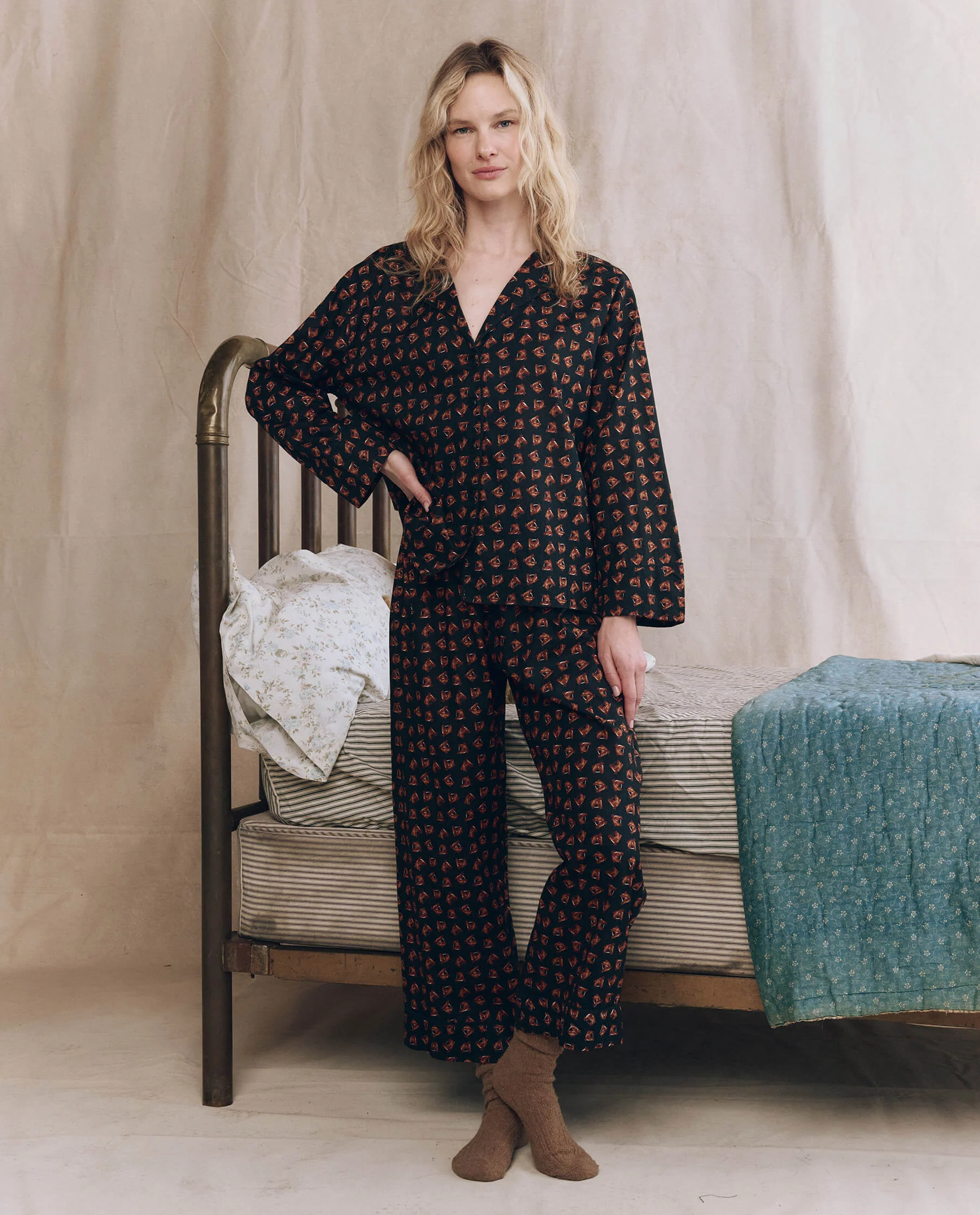 The Pajama Shirt. -- Navy Horse Medallion Print - Image 5