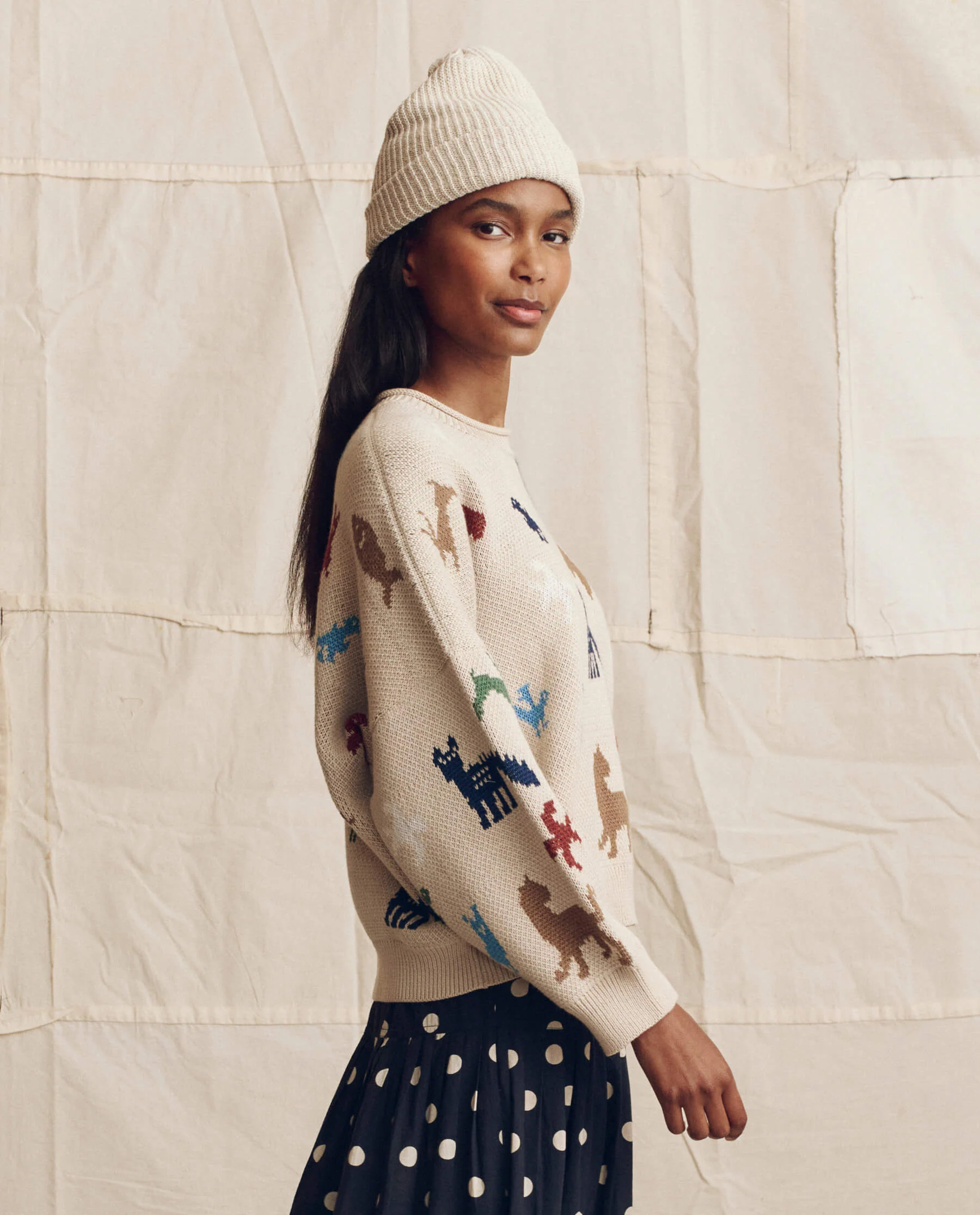 The Pictograph Roll Neck Pullover. -- Cream - Image 3