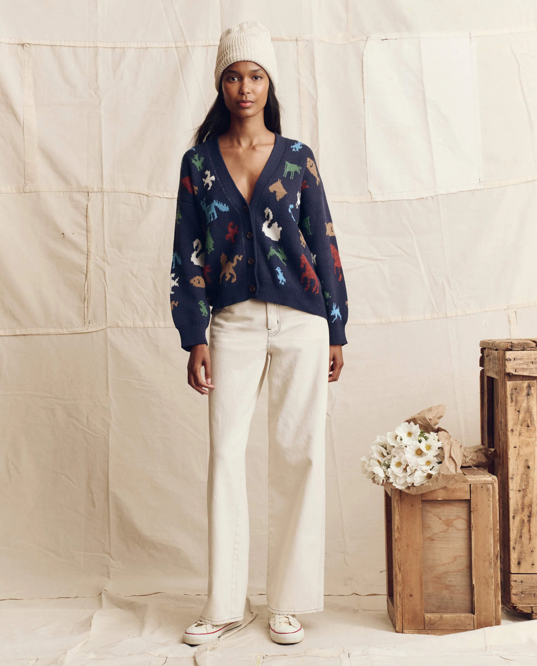 The Pictograph Slouch Cardigan. -- Navy - Image 4