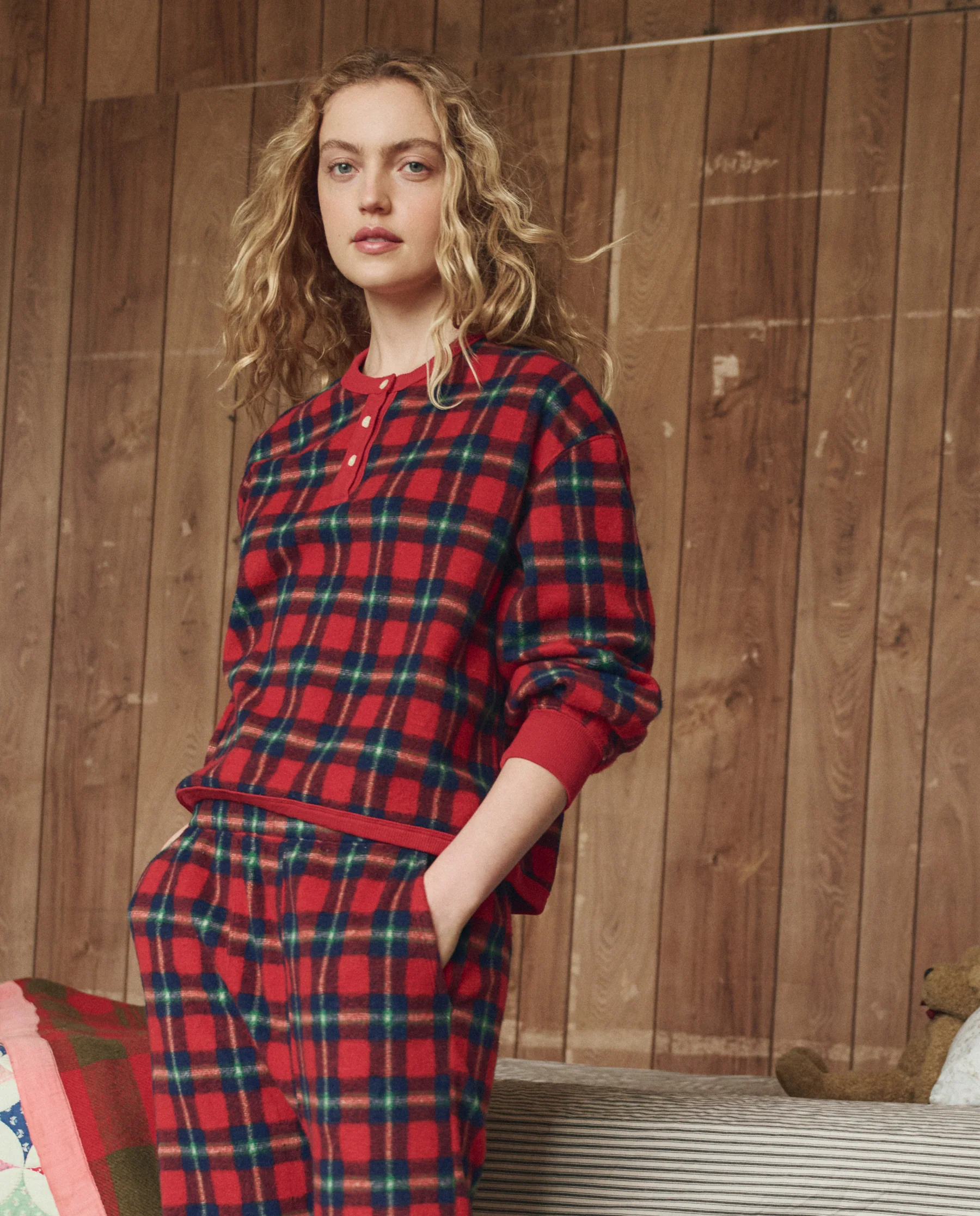 The Plush Fleece Henley Sleep Sweatshirt. -- Cedarwoods Plaid - Image 4
