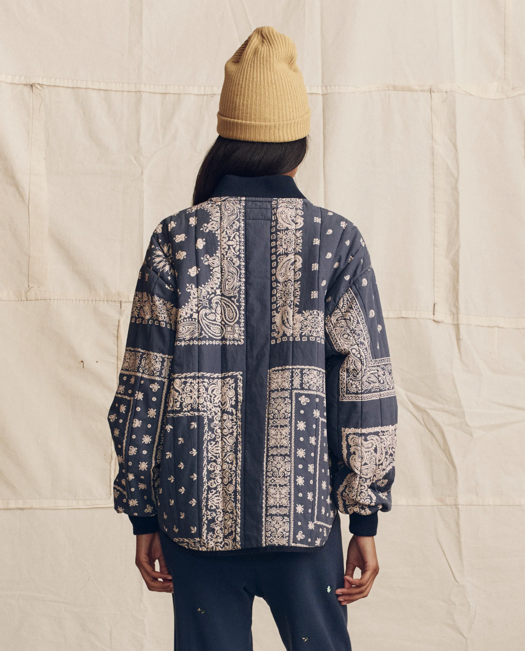 The Quilted Bomber. -- Navy Bandana Print - Image 3