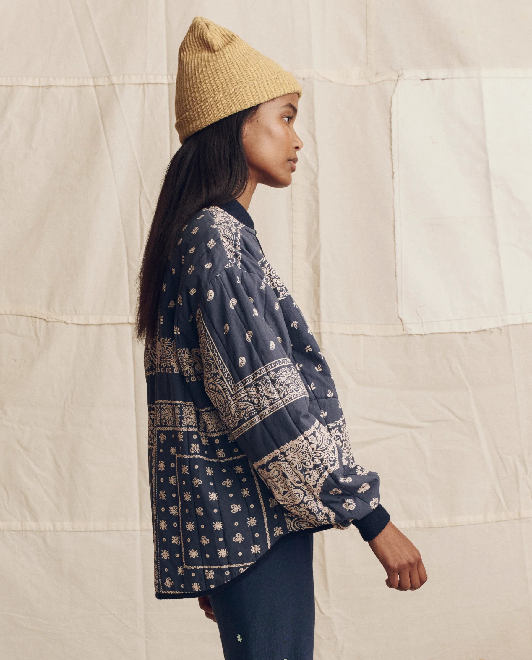The Quilted Bomber. -- Navy Bandana Print - Image 4