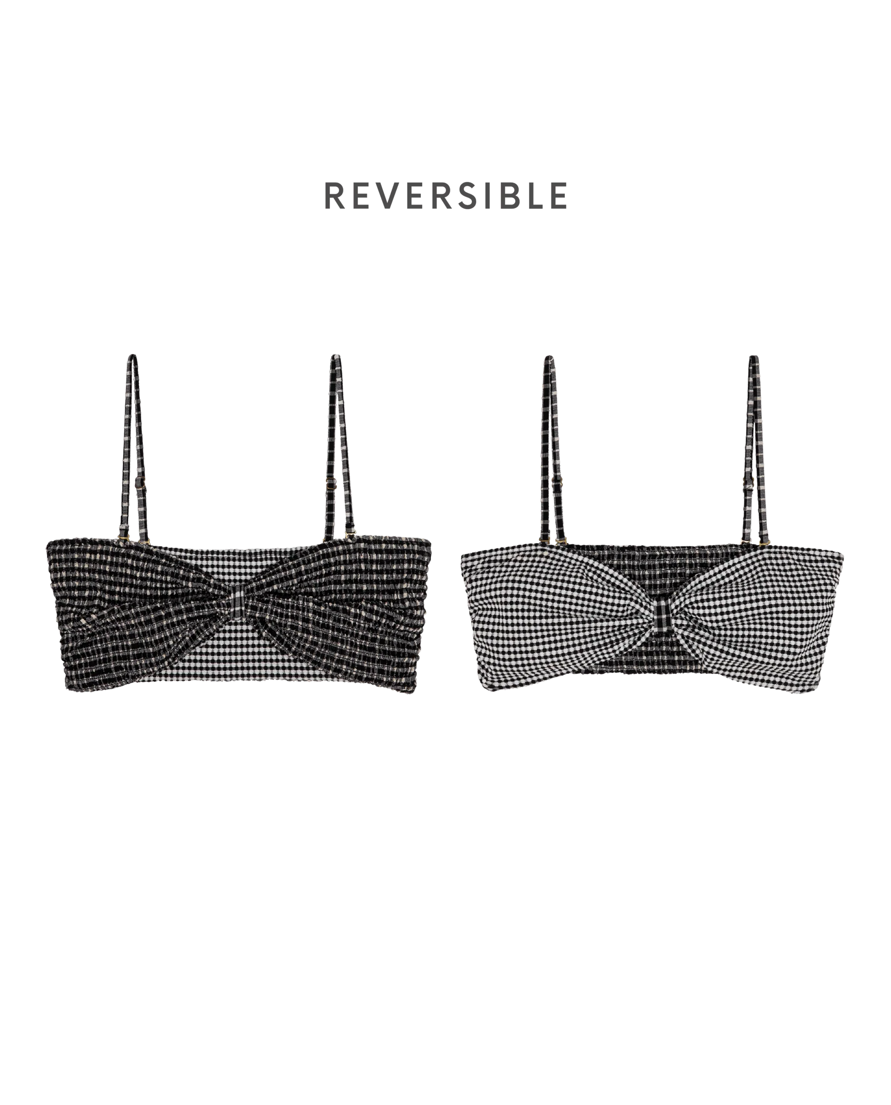 The Reversible Cinched Bandeau. -- Black And Cream Check - Image 6
