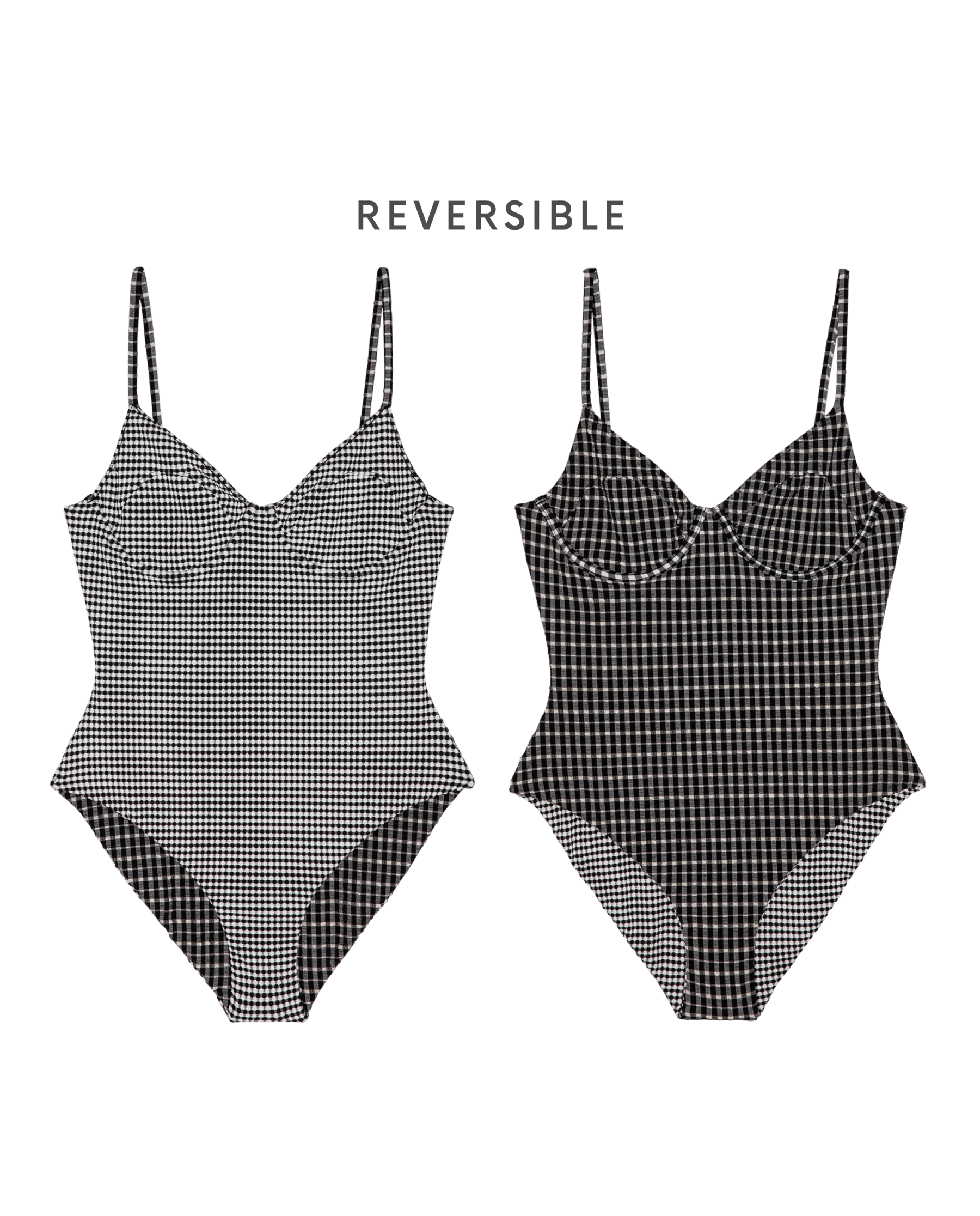 The Reversible Underwire One Piece. -- Black And Cream Check - Image 6