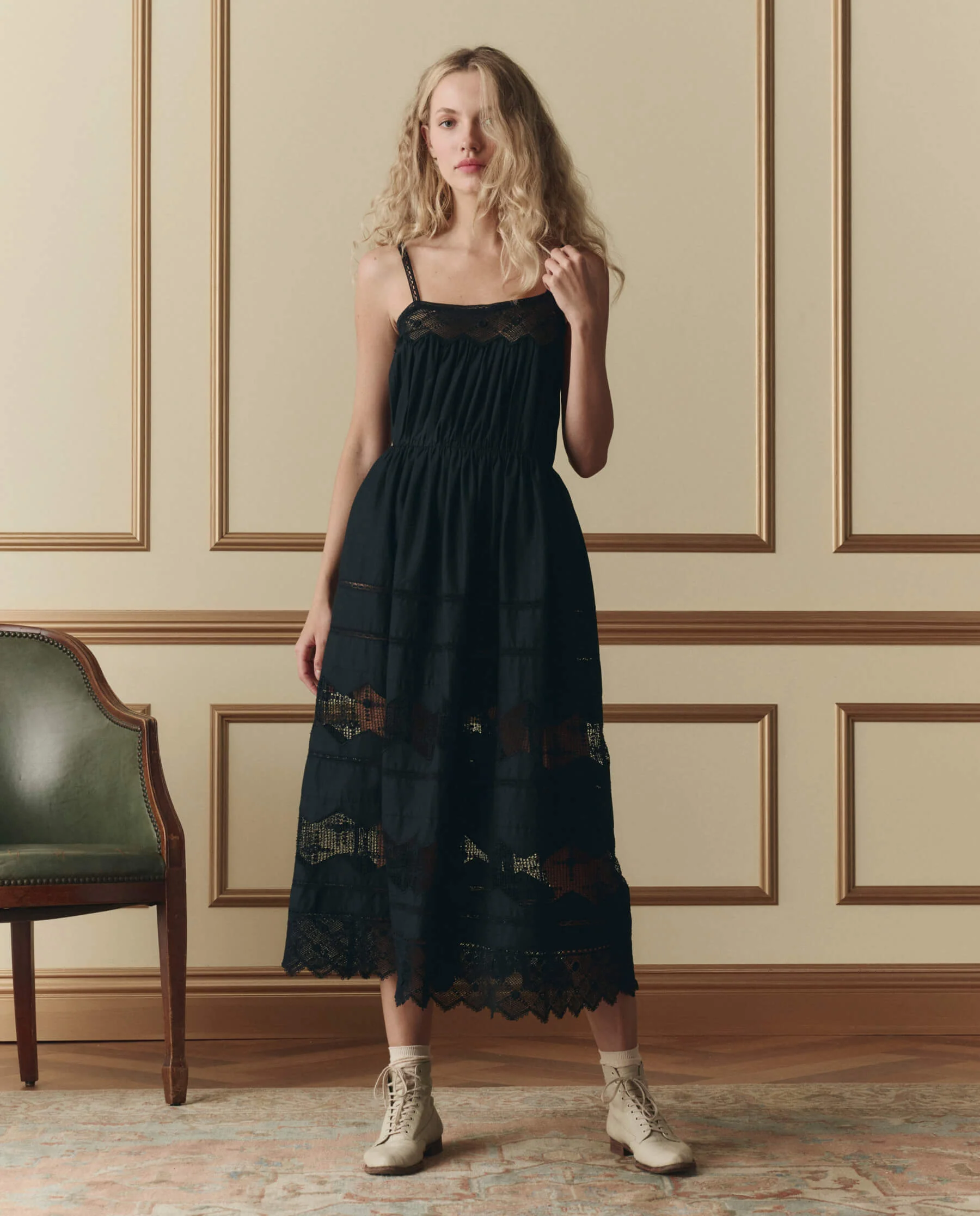 The Rosette Crochet Dress. -- Black - Image 3