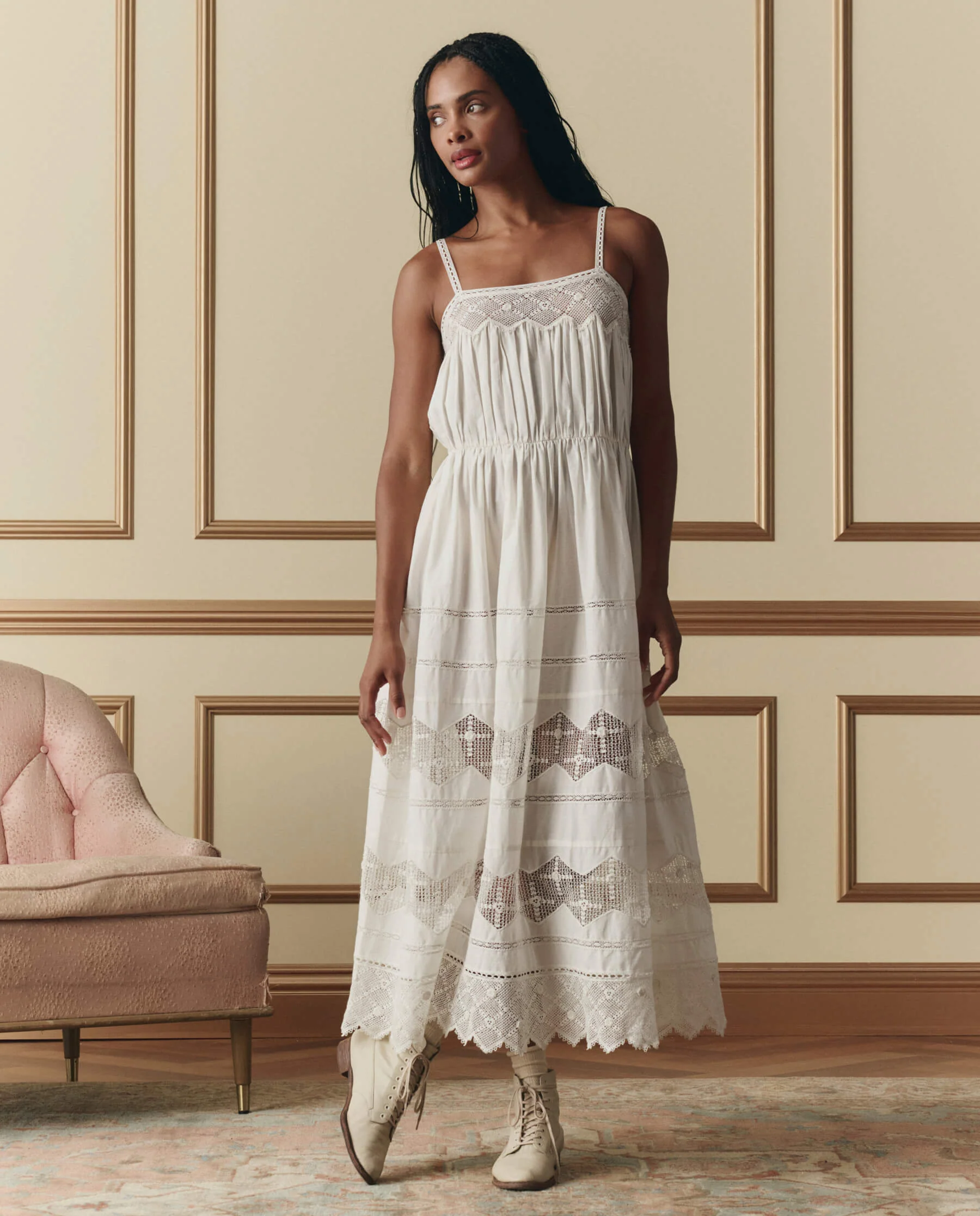 The Rosette Crochet Dress. -- Cream - Image 3