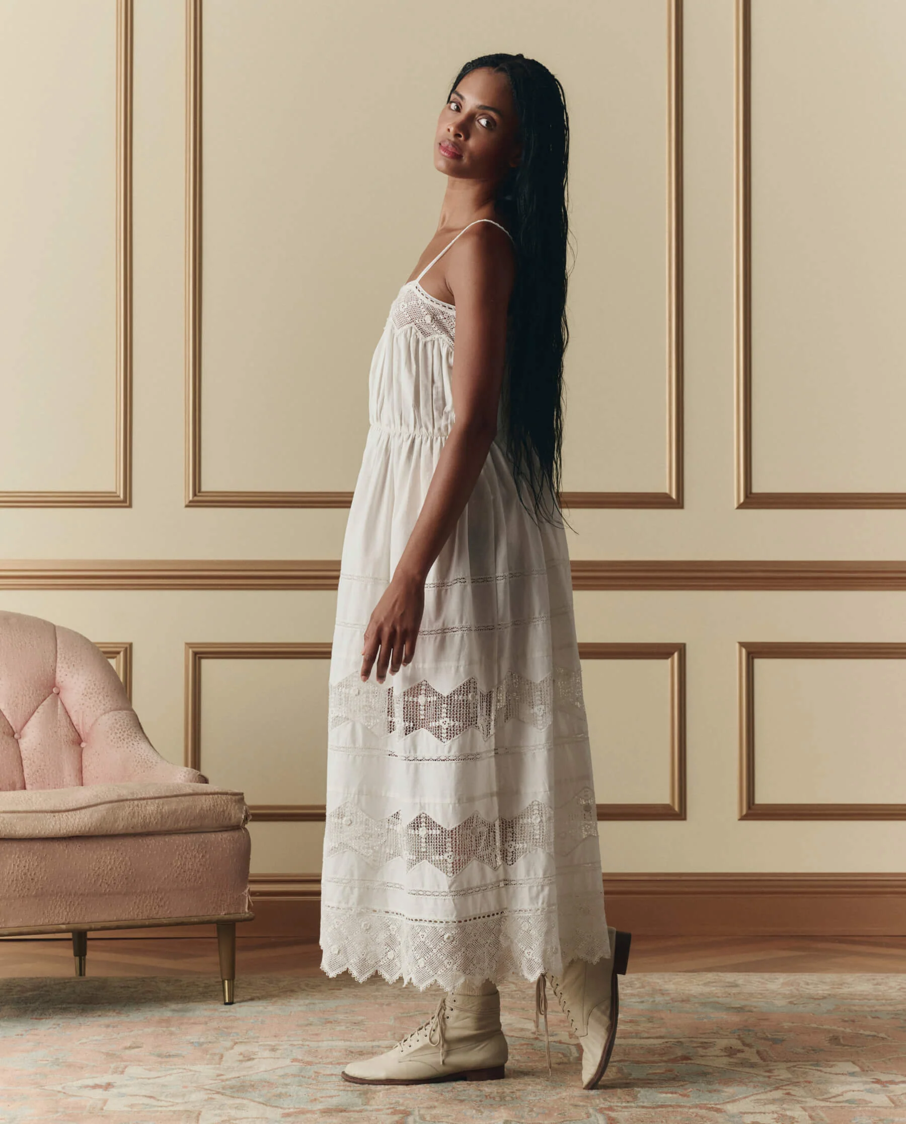 The Rosette Crochet Dress. -- Cream - Image 4
