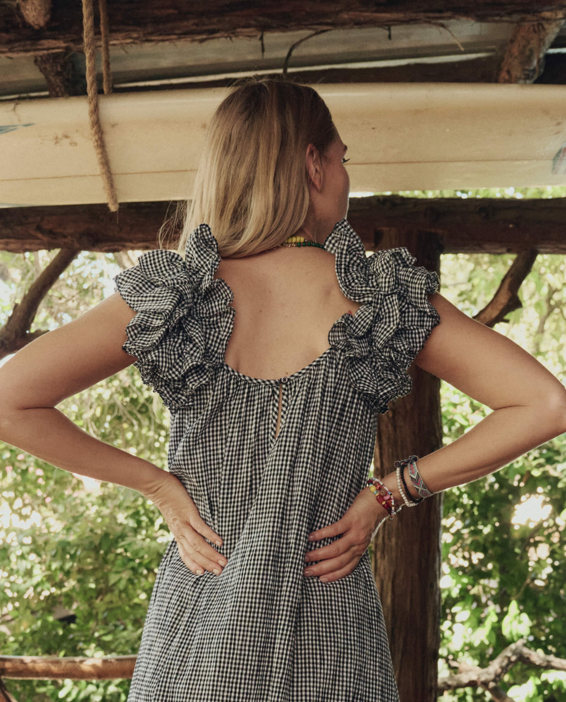 The Ruffle Coverup. -- Black And Cream Check - Image 5