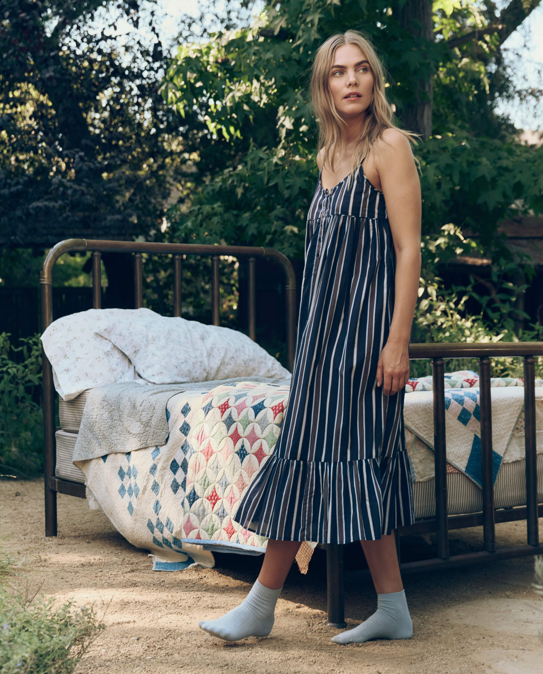 The Ruffle Tank Night Dress. -- Coastline Stripe - Image 3