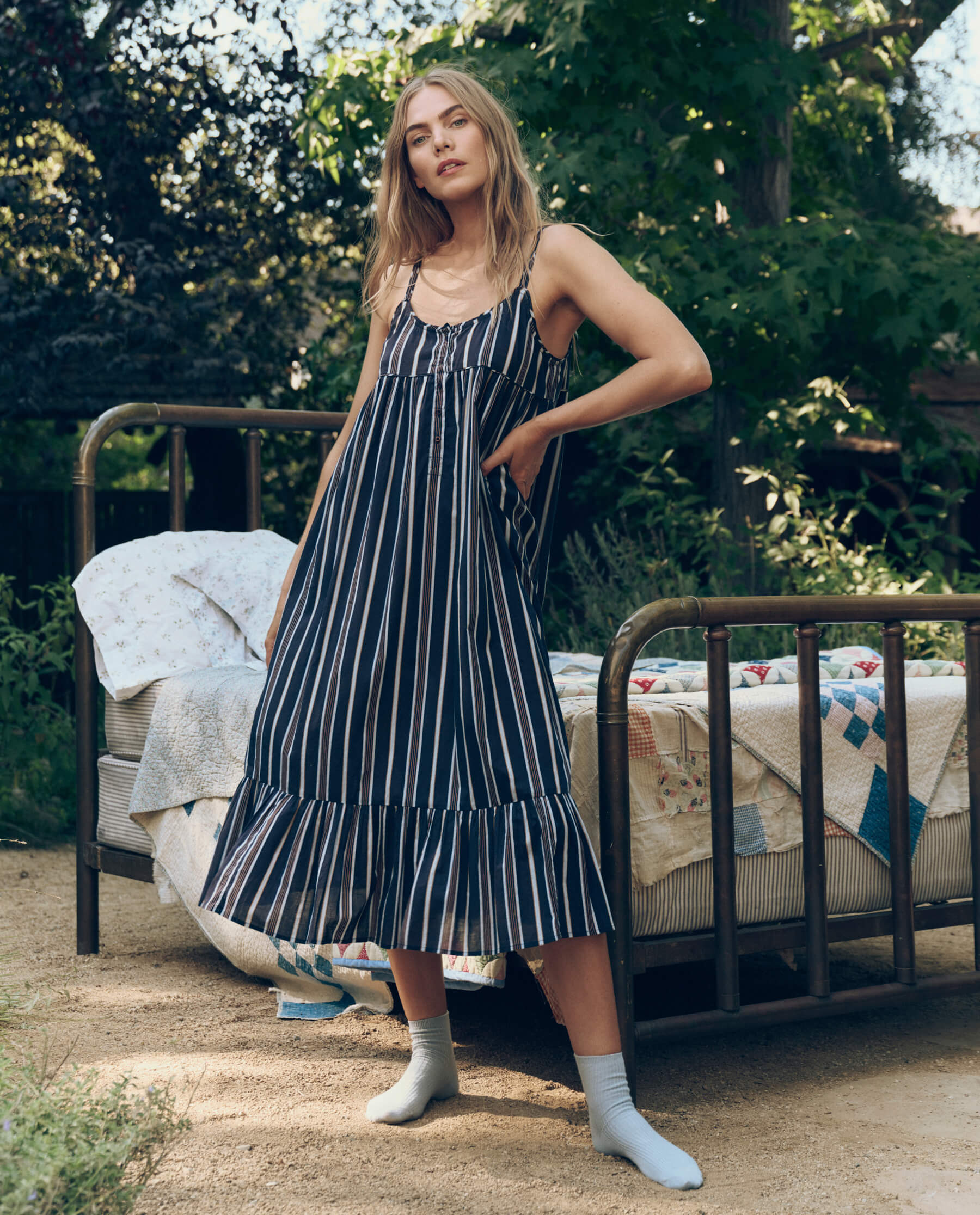 The Ruffle Tank Night Dress. -- Coastline Stripe - Image 5