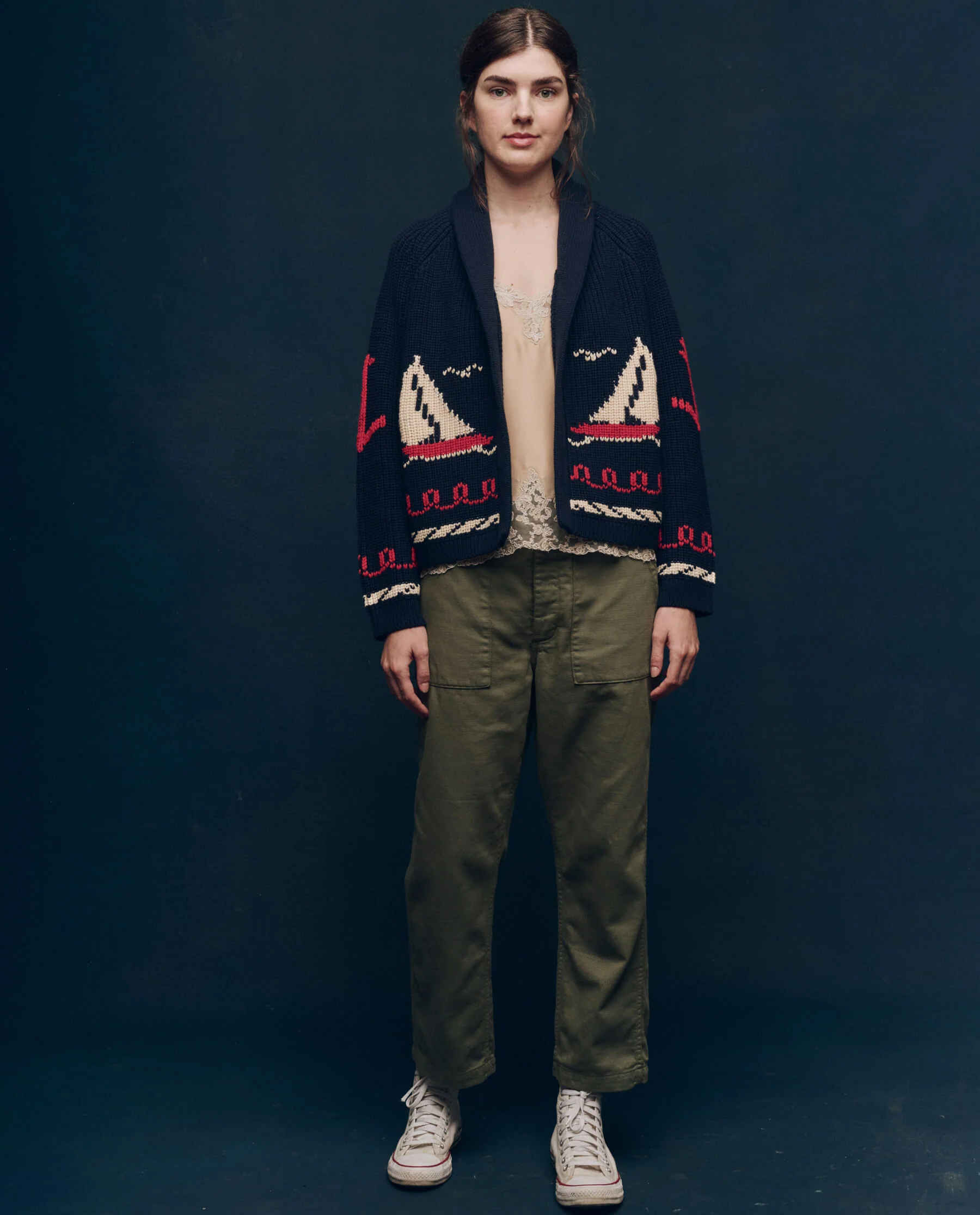The Sailboat Lodge Cardigan. -- Dark Navy - Image 3