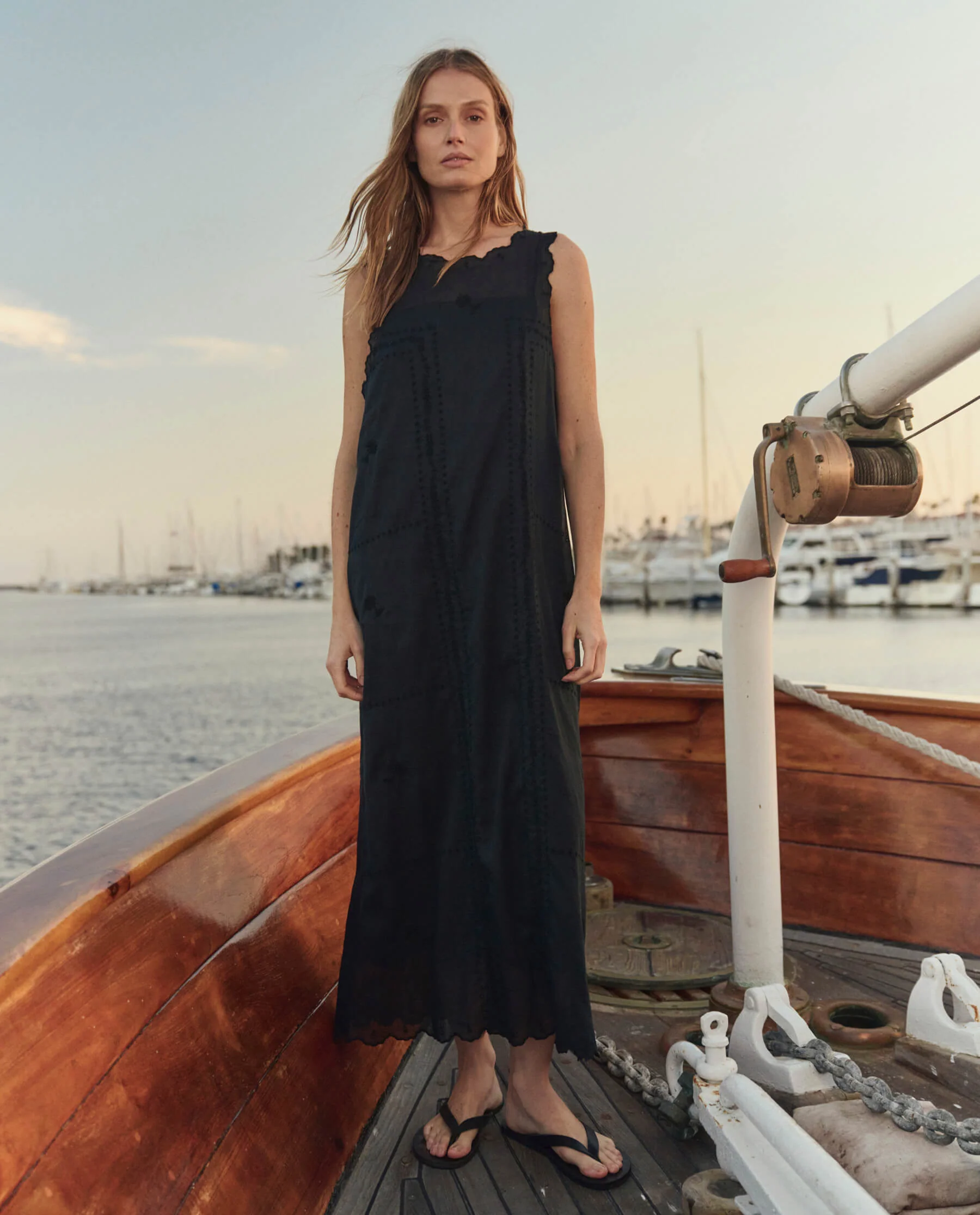 The Scalloped Eyelet Shift Dress. -- Black - Image 3