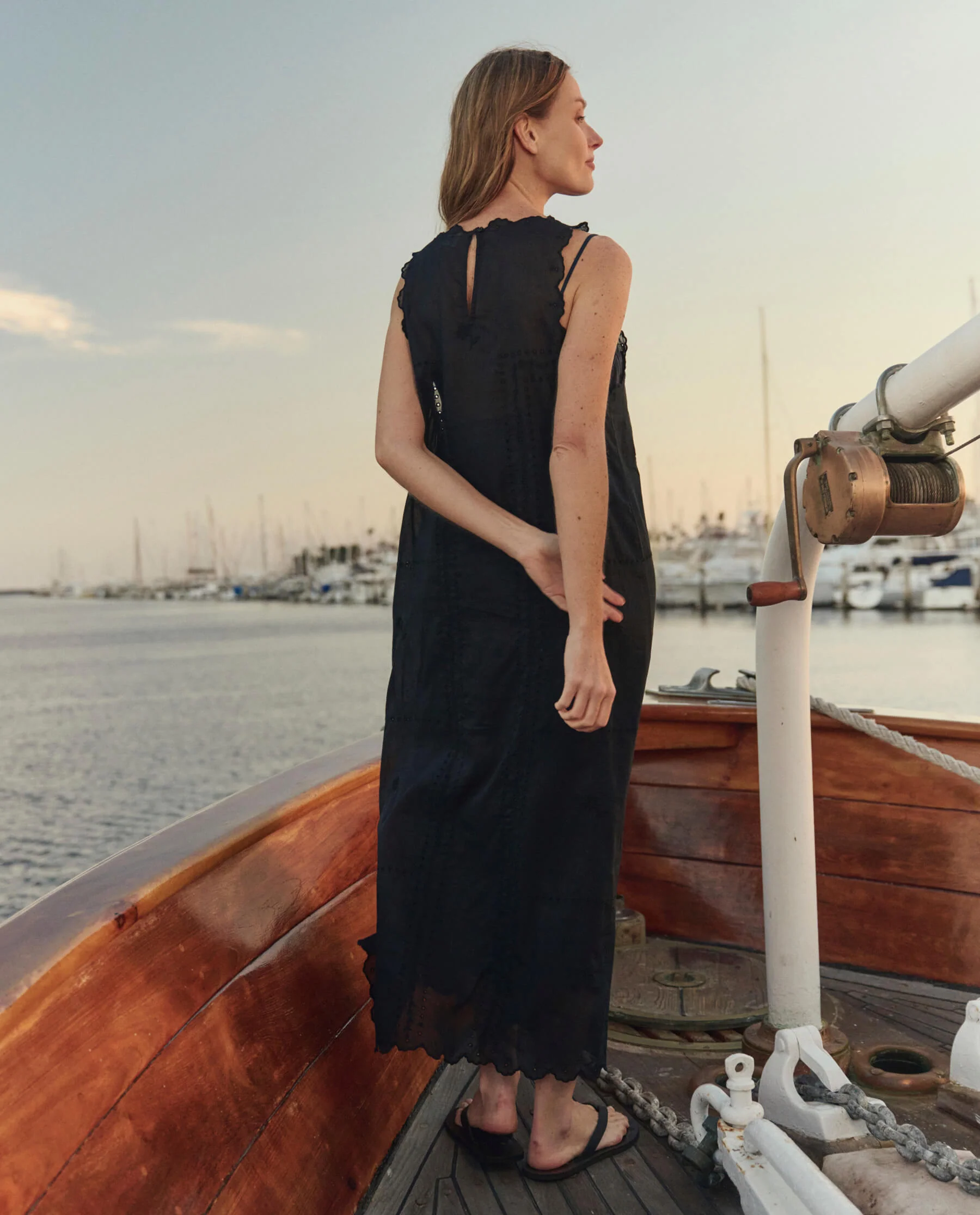 The Scalloped Eyelet Shift Dress. -- Black - Image 5