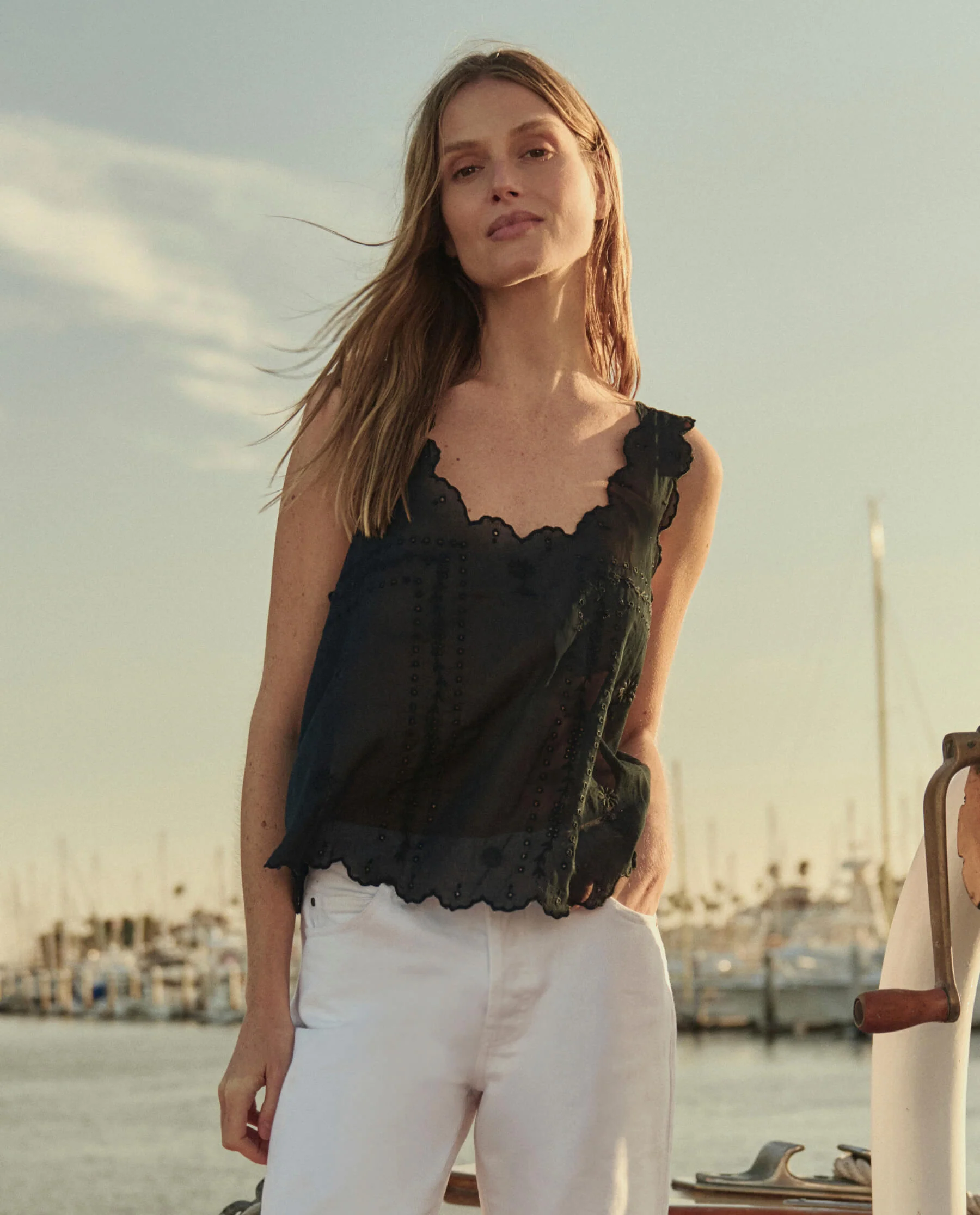 The Scalloped Eyelet Tank. -- Black - Image 3