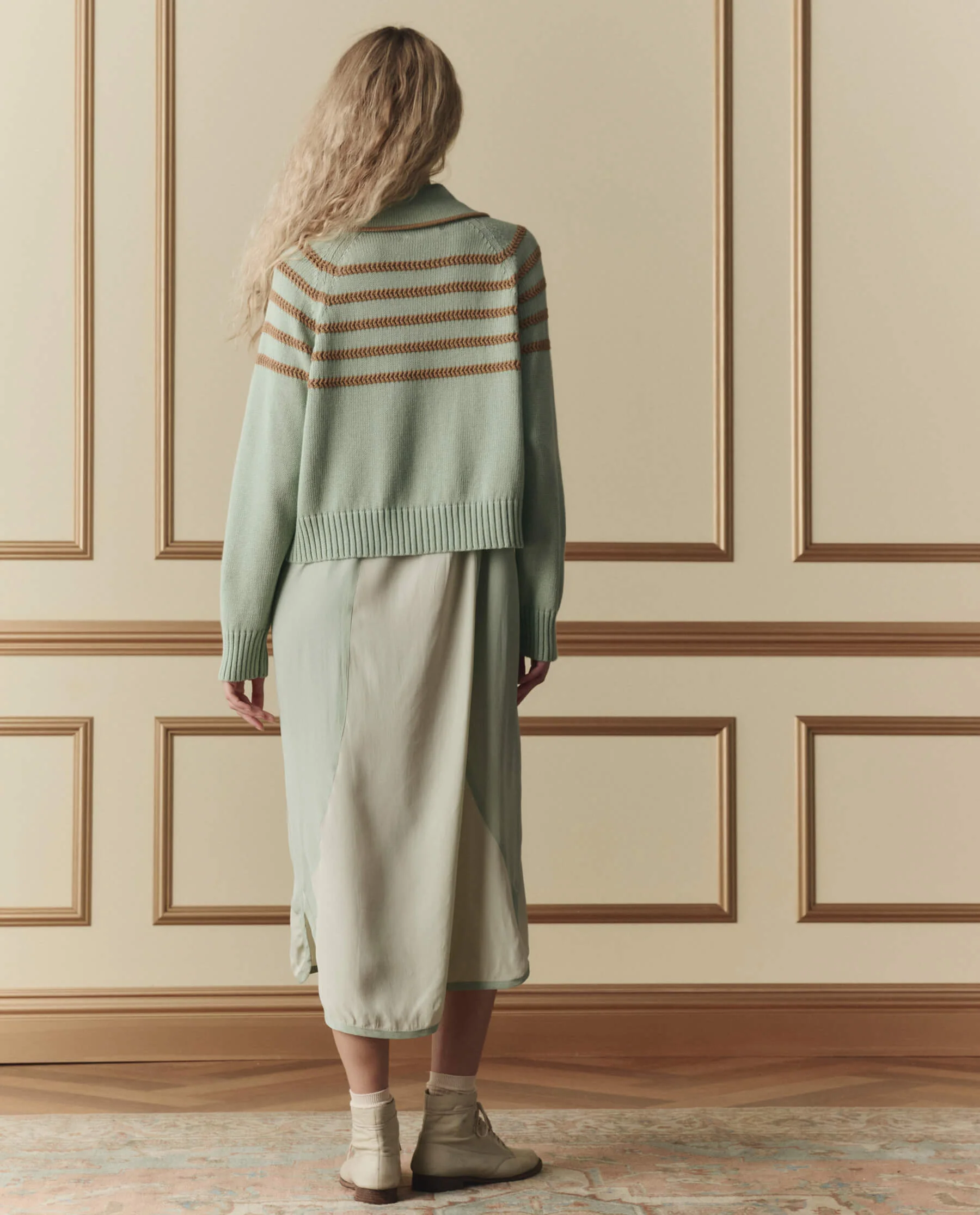The Scholar Cardigan W/ Crochet Stripes. -- Seafoam - Image 5