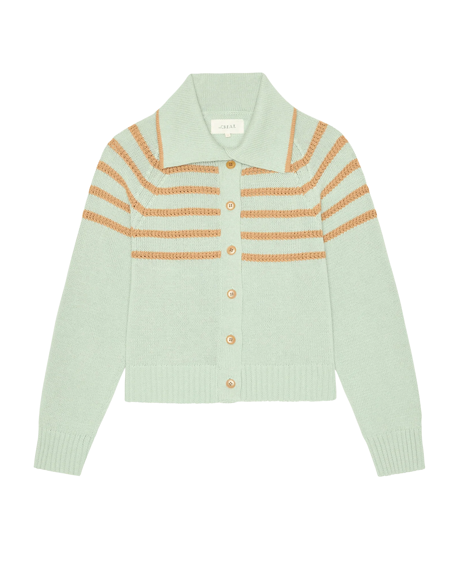 The Scholar Cardigan W/ Crochet Stripes. -- Seafoam - Image 6