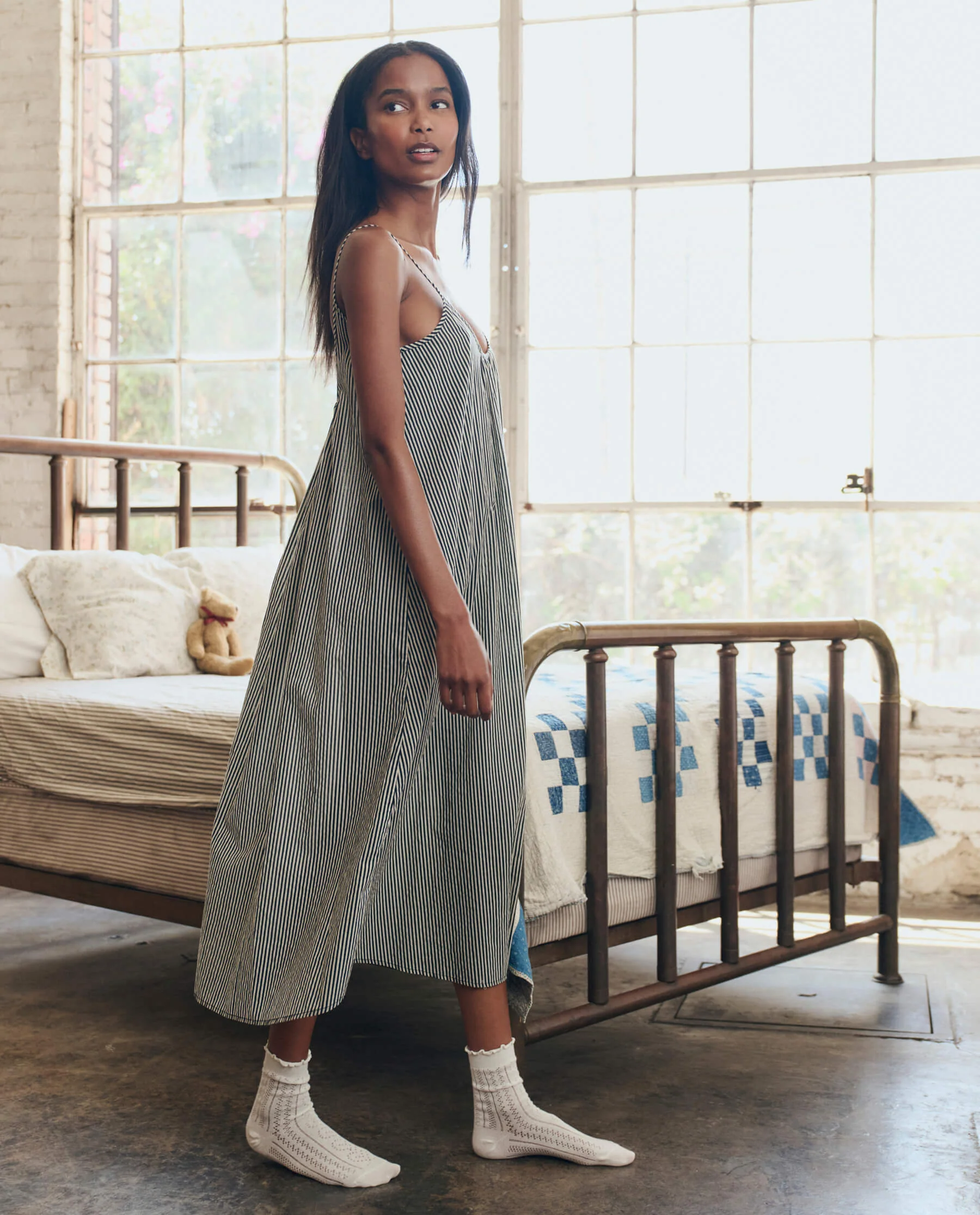 The Slip Sleep Dress. -- Black and Cream Crew Stripe - Image 4