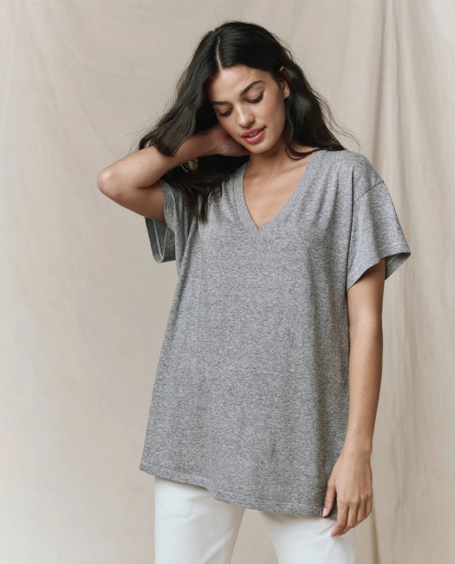 The Slouchy V-Neck Tee. -- Heather Grey - Image 3