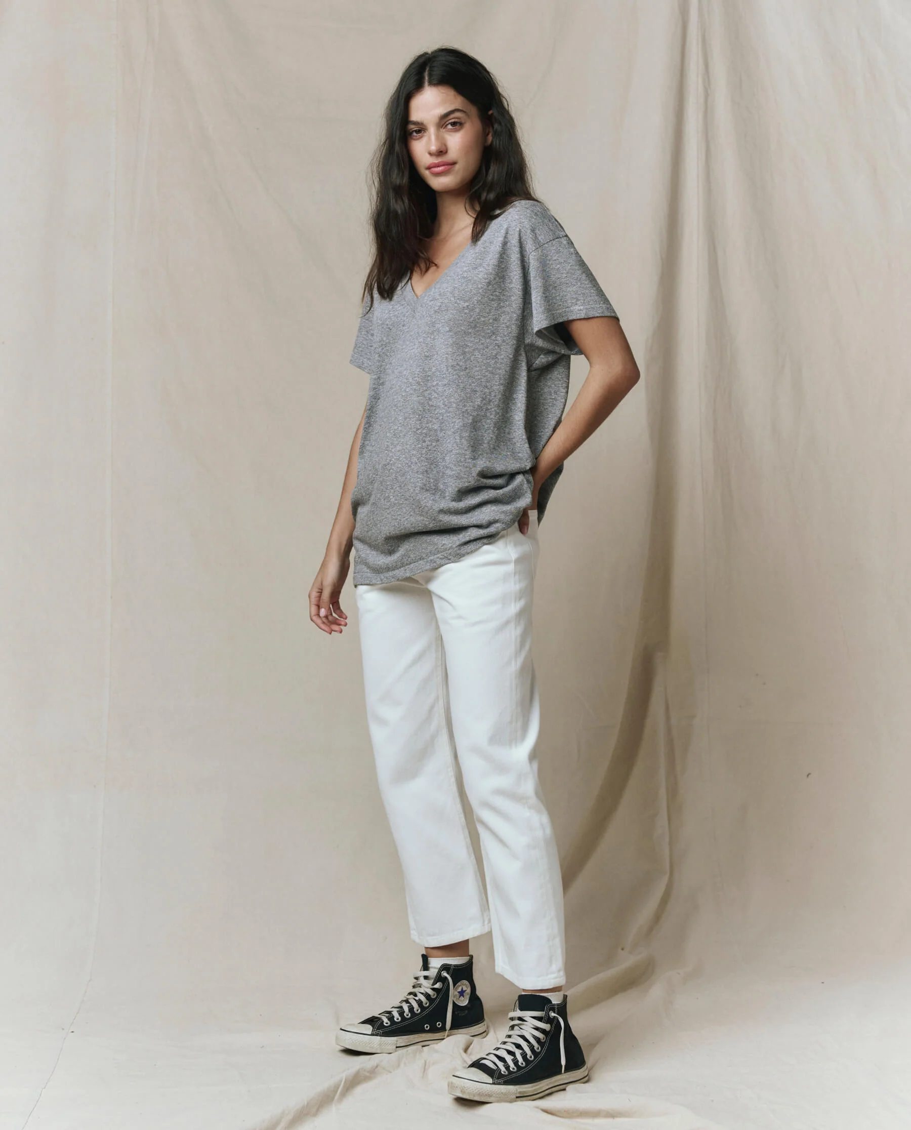 The Slouchy V-Neck Tee. -- Heather Grey - Image 5