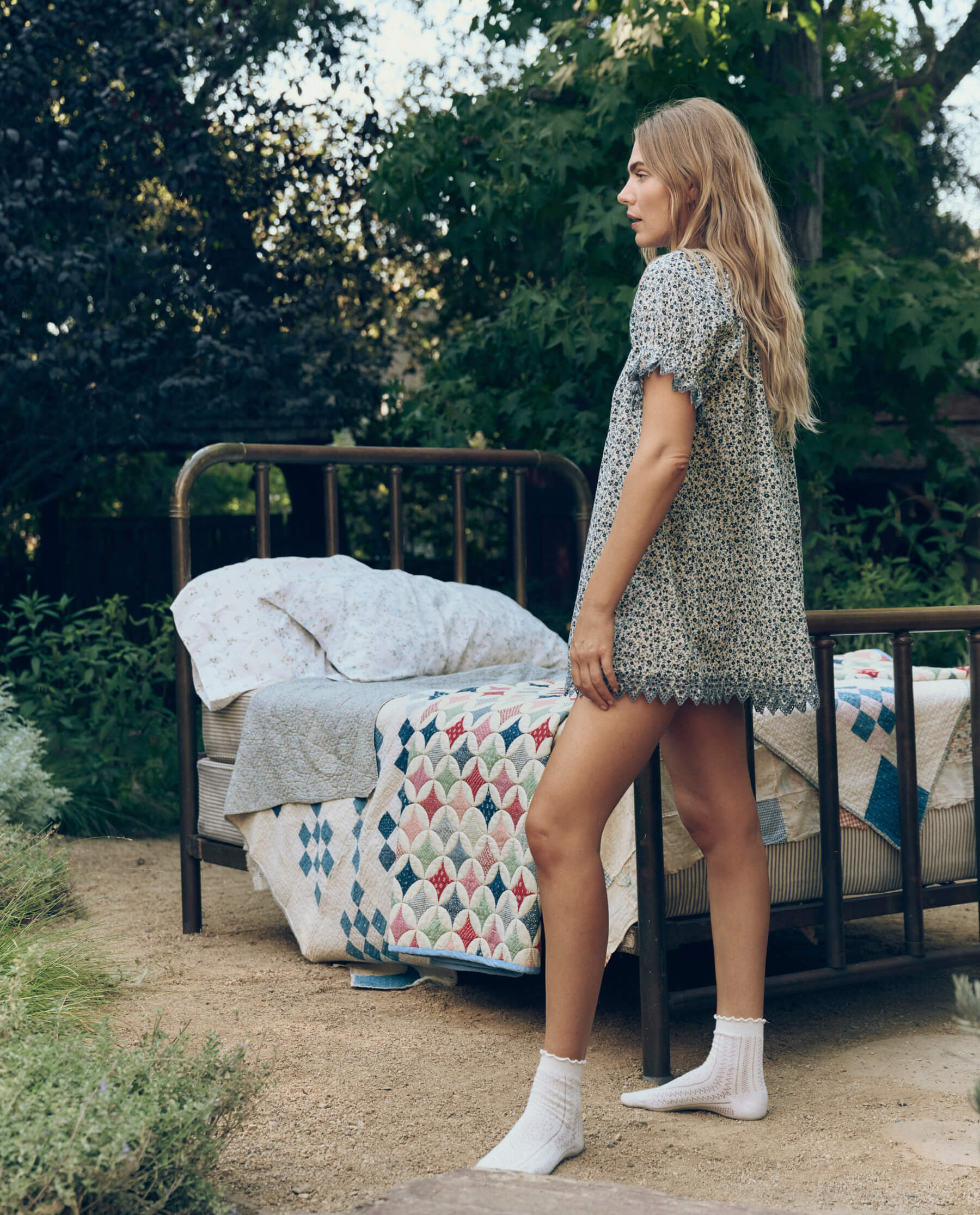 The Smocked Sleep Eyelet Dress. -- Bluebell Ditsy - Image 3