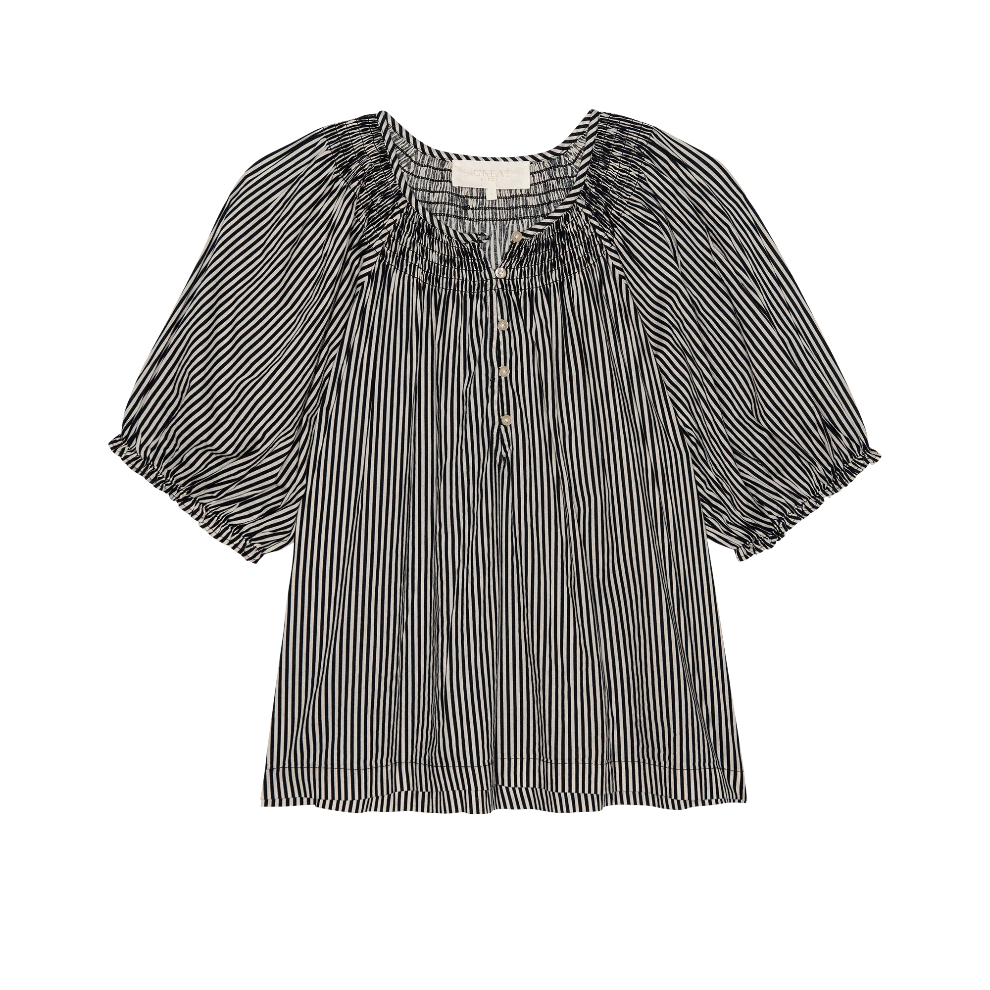 The Smocked Sleep Top. -- Black and Cream Crew Stripe - Image 6