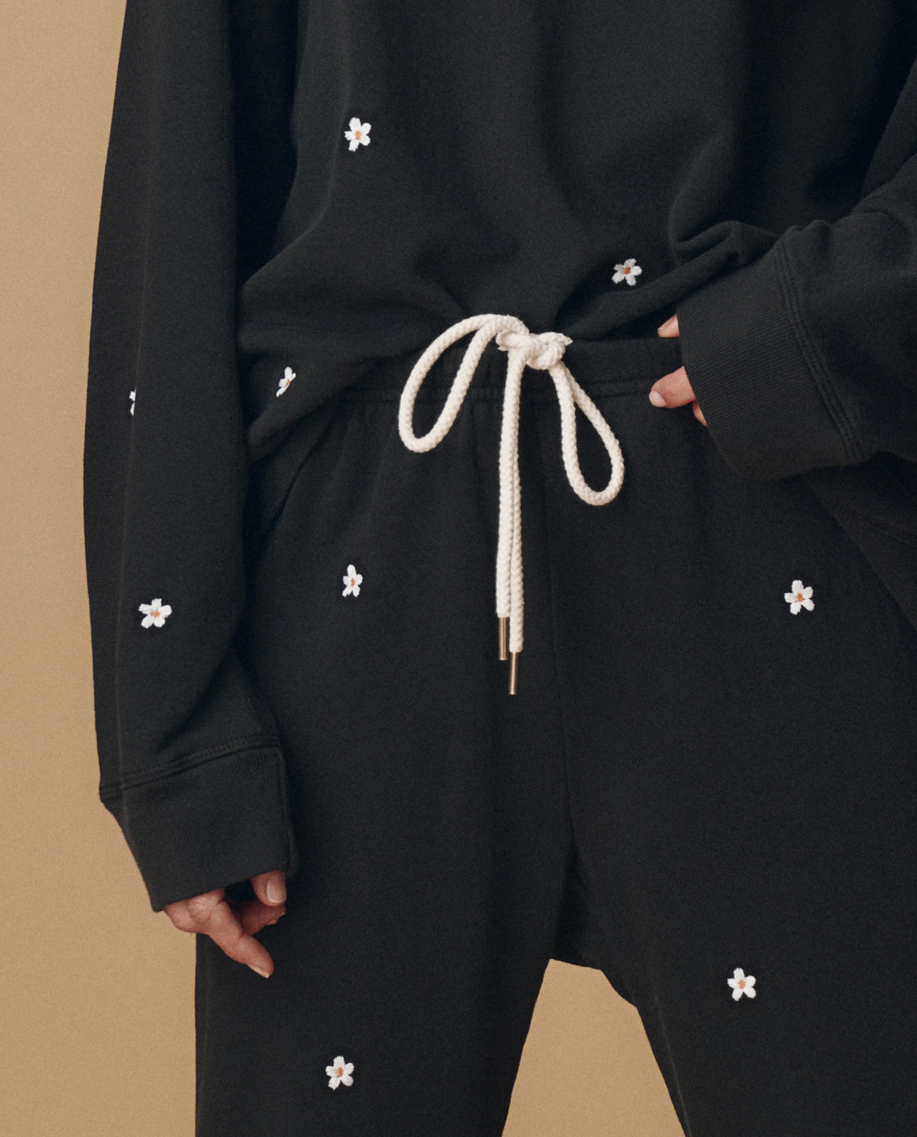The Stadium Sweatpant. Embroidered -- Almost Black With Daisy Embroidery - Image 4