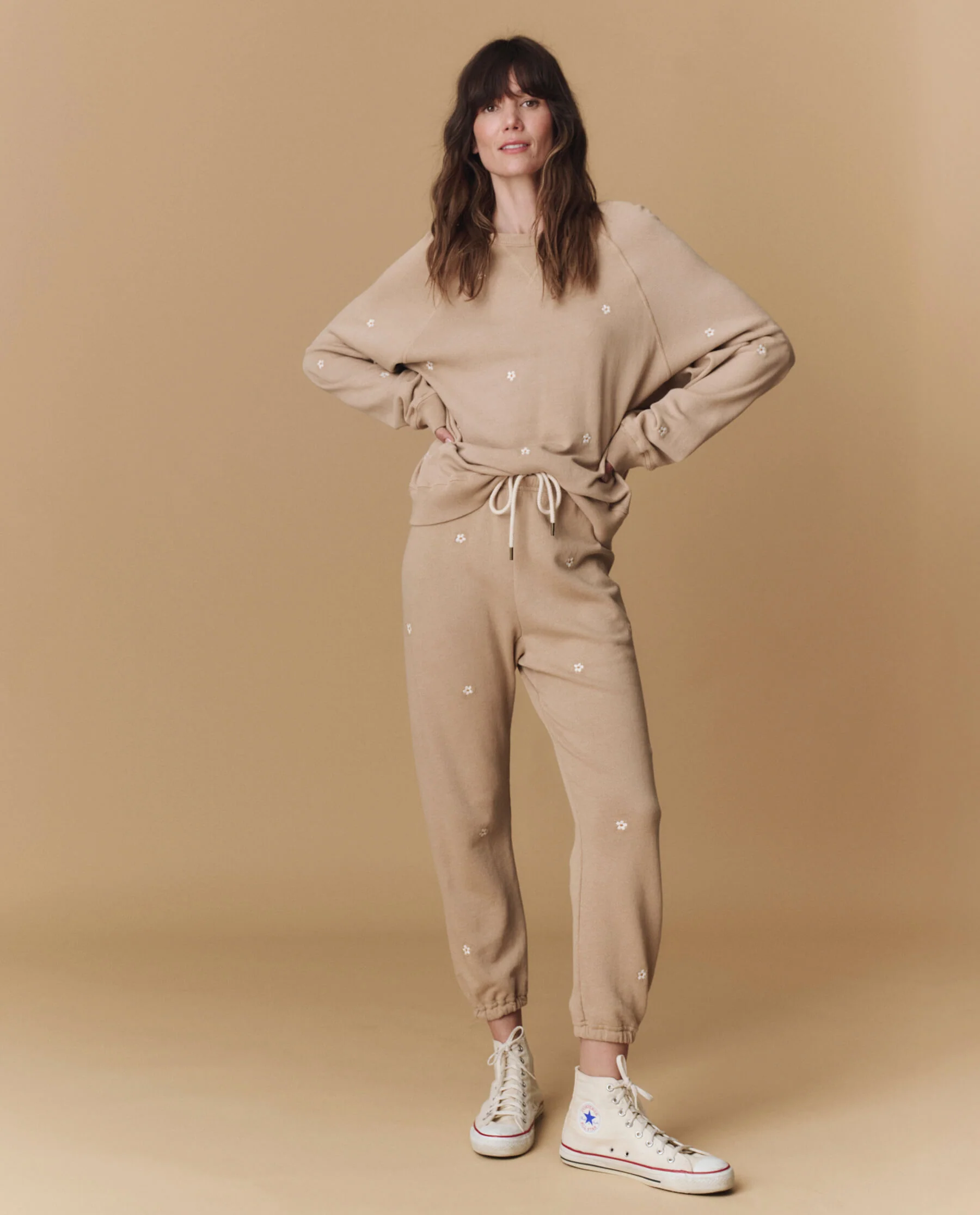 The Stadium Sweatpant. Embroidered -- Khaki with Daisy Embroidery - Image 5