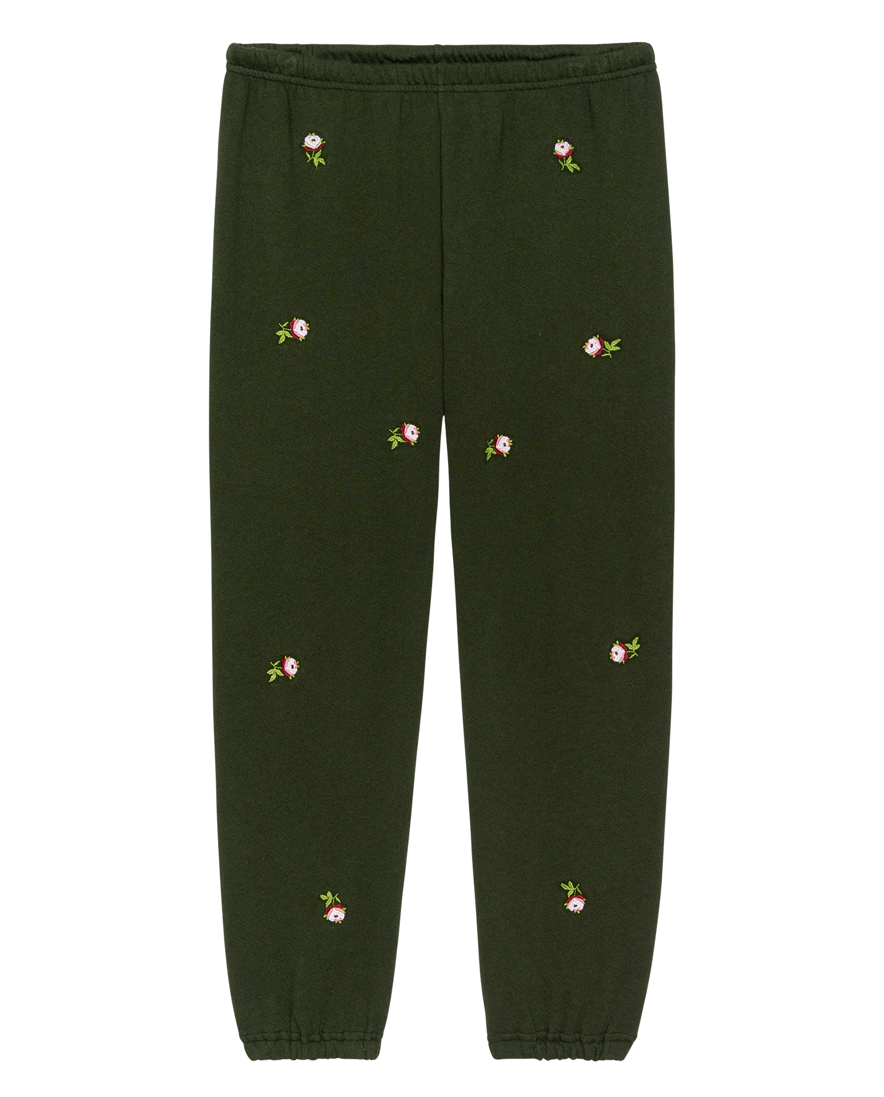 The Stadium Sweatpant. Embroidered -- Woodland Green With Embroidered Roses - Image 5