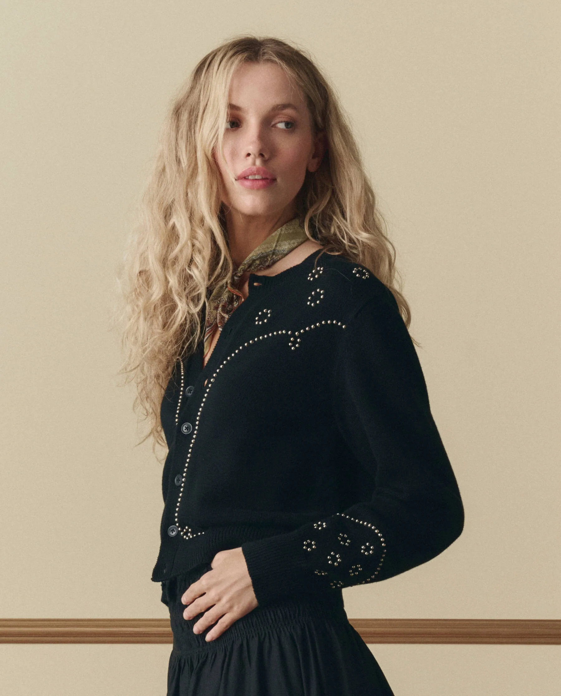 The Studded Cardigan. -- Black - Image 3