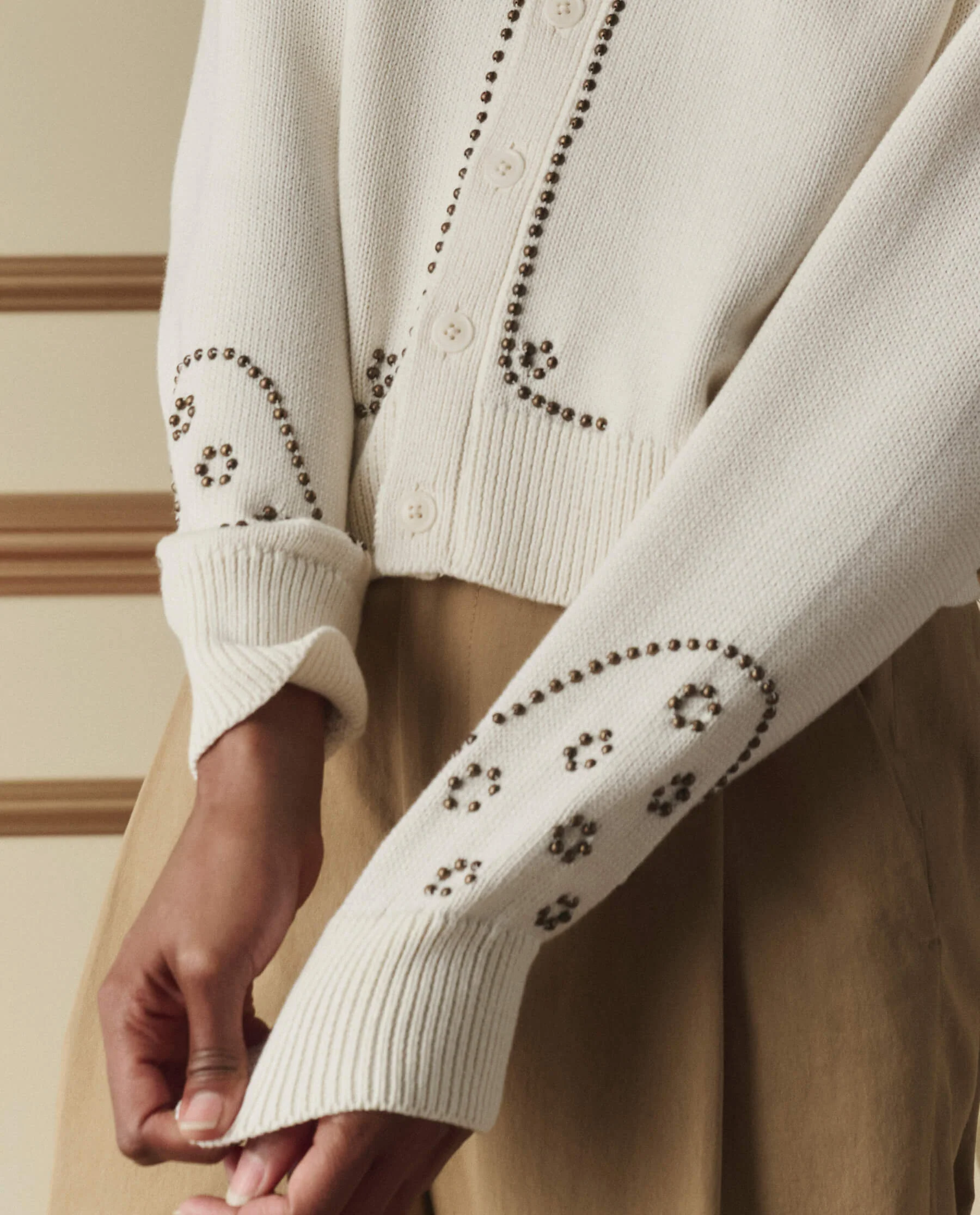 The Studded Cardigan. -- Natural - Image 3