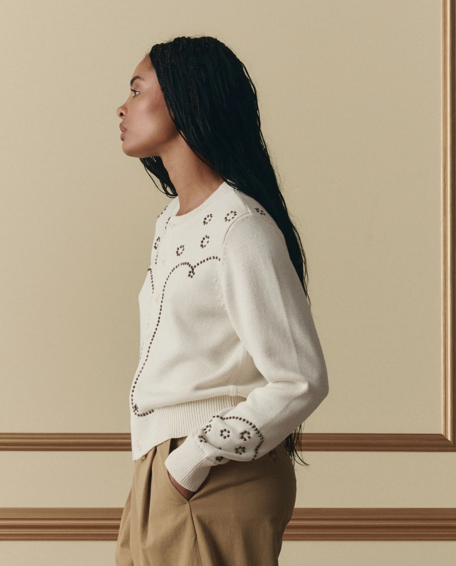 The Studded Cardigan. -- Natural - Image 4