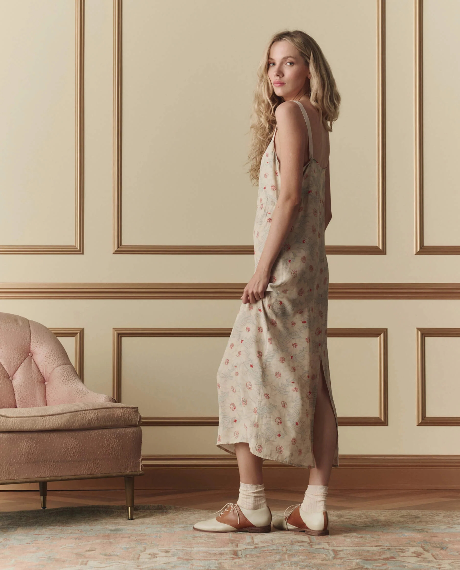The Sunroom Slip Dress. -- Champagne Scattered Bloom - Image 3