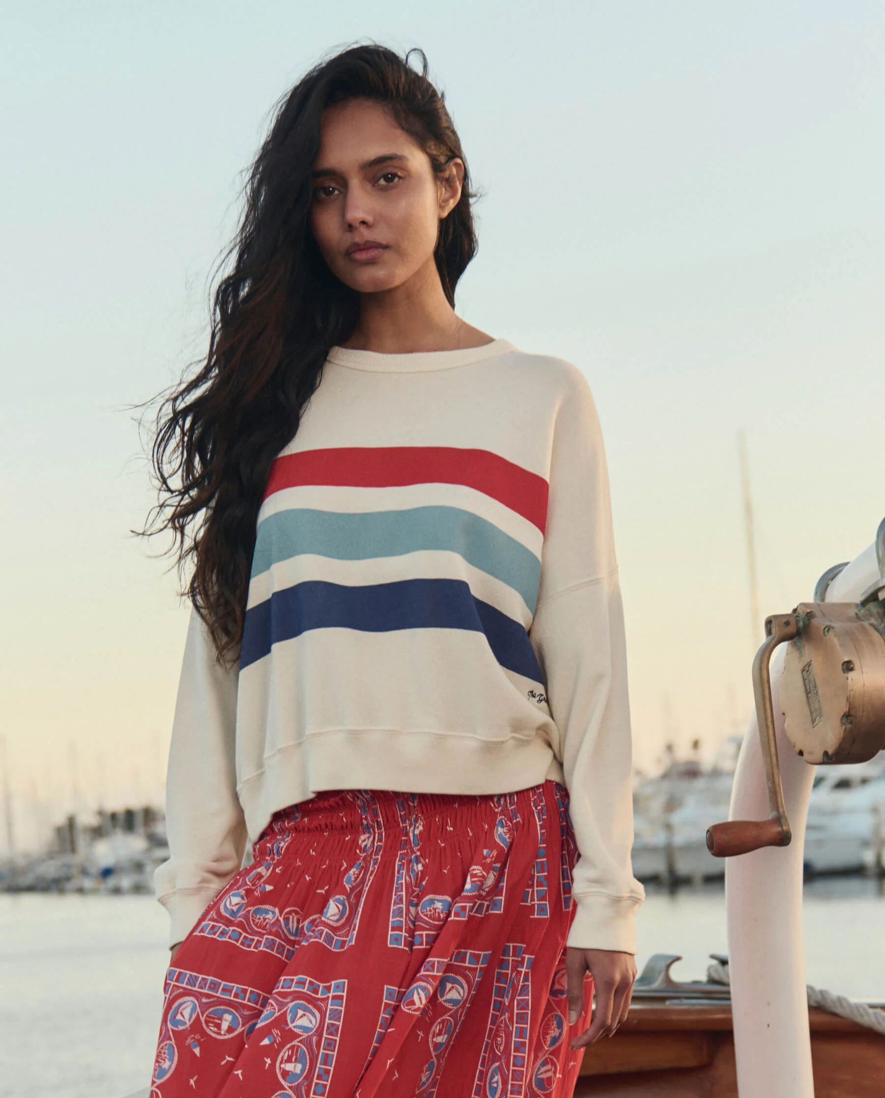 The Teammate Sweatshirt w/ Saltwater Stripe. -- Washed White - Image 2