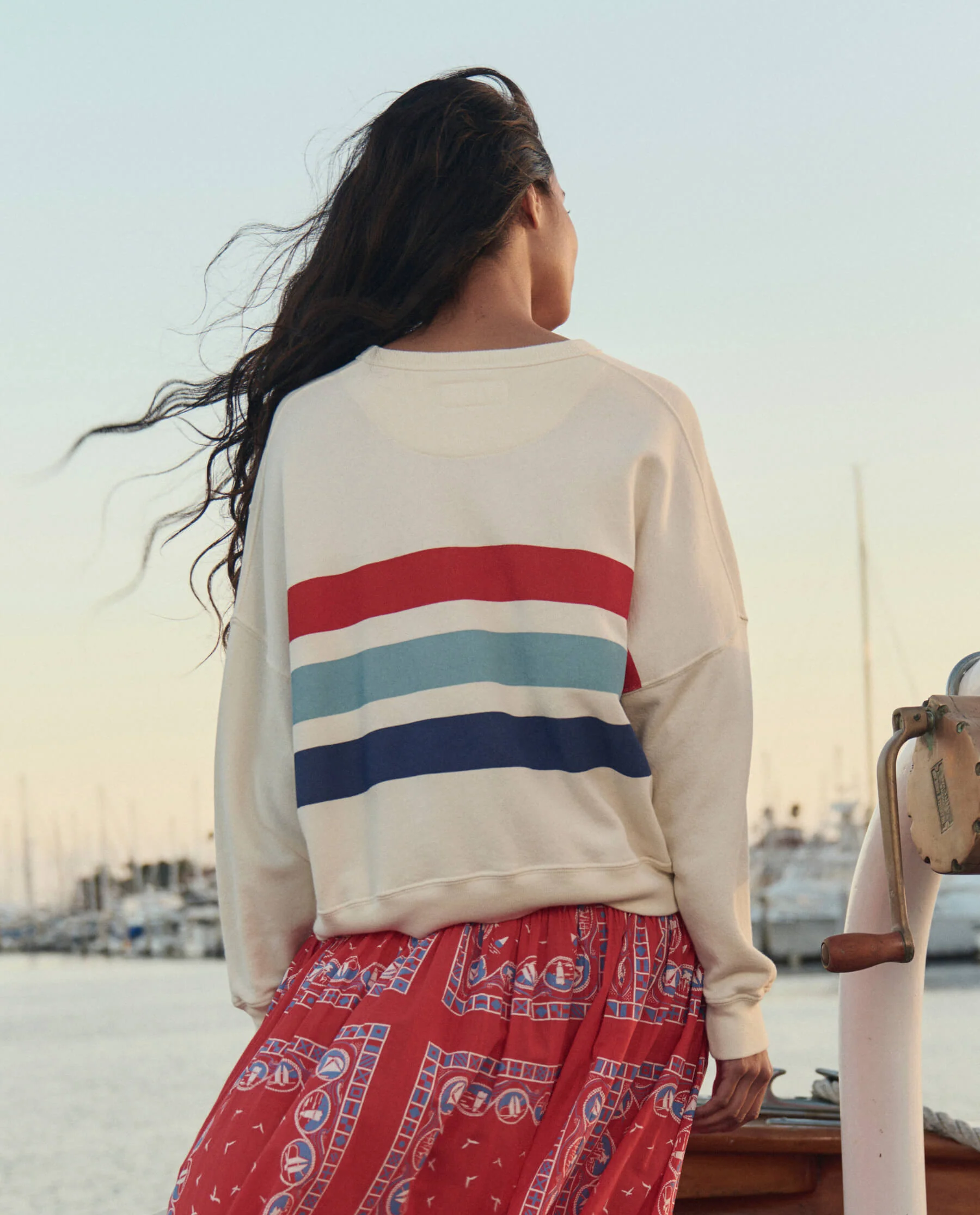 The Teammate Sweatshirt w/ Saltwater Stripe. -- Washed White - Image 3