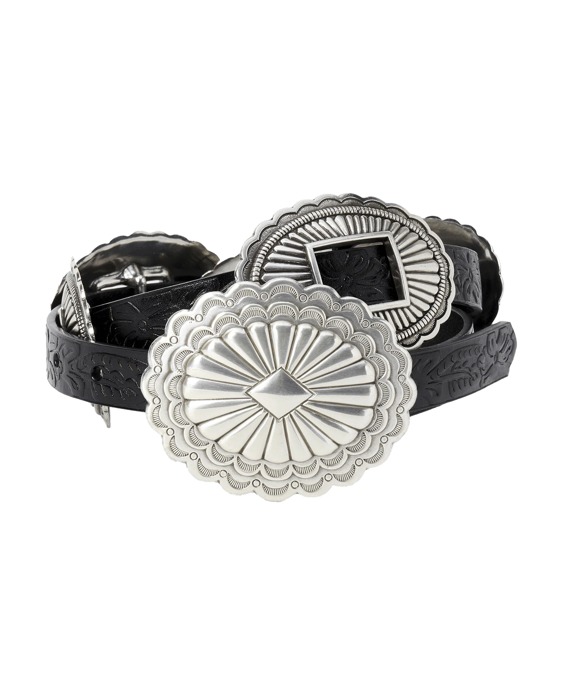 The Tooled Leather Concho Belt. -- Black With Silver - Image 5