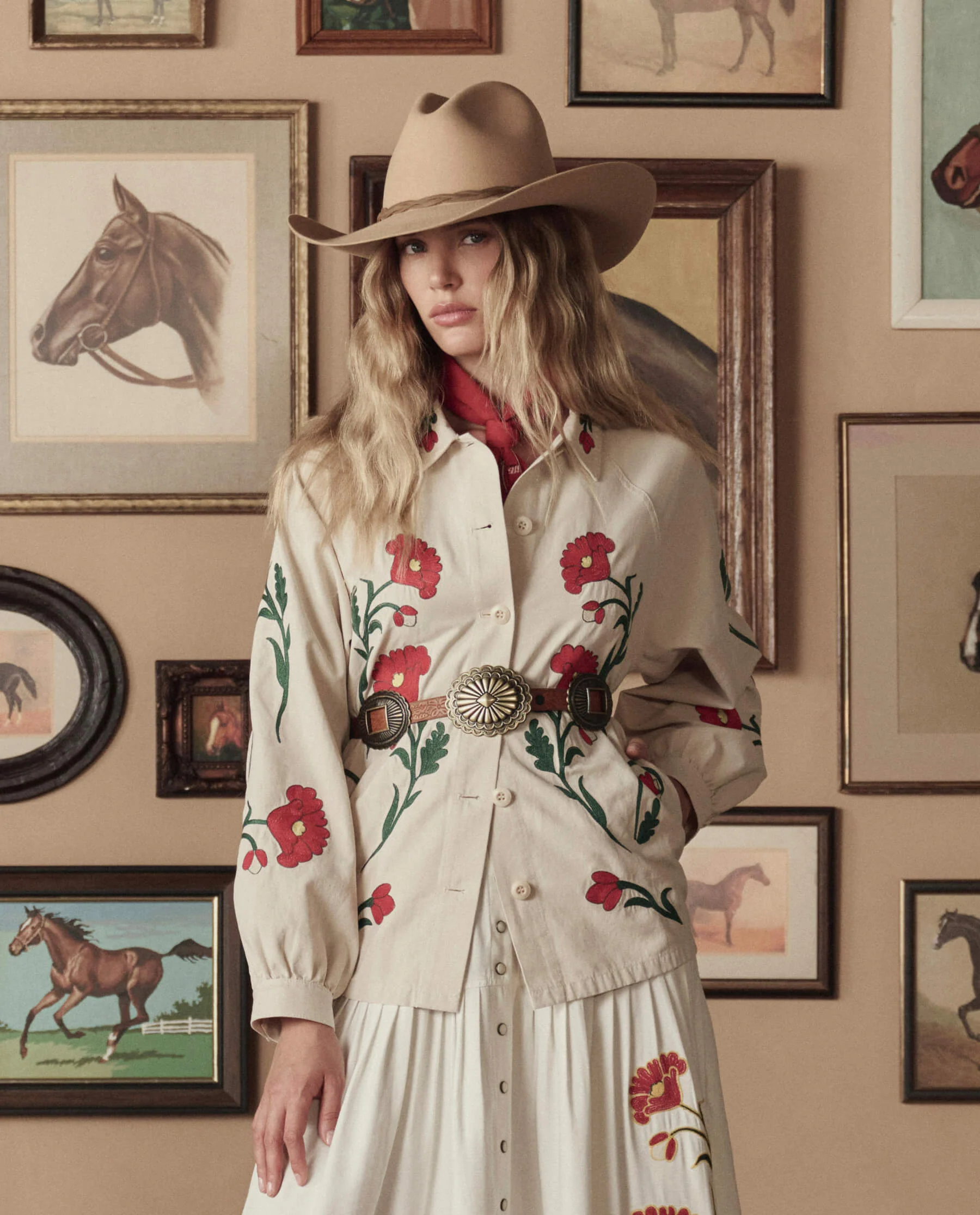 The Tooled Leather Concho Belt. -- Cognac With Brass - Image 4
