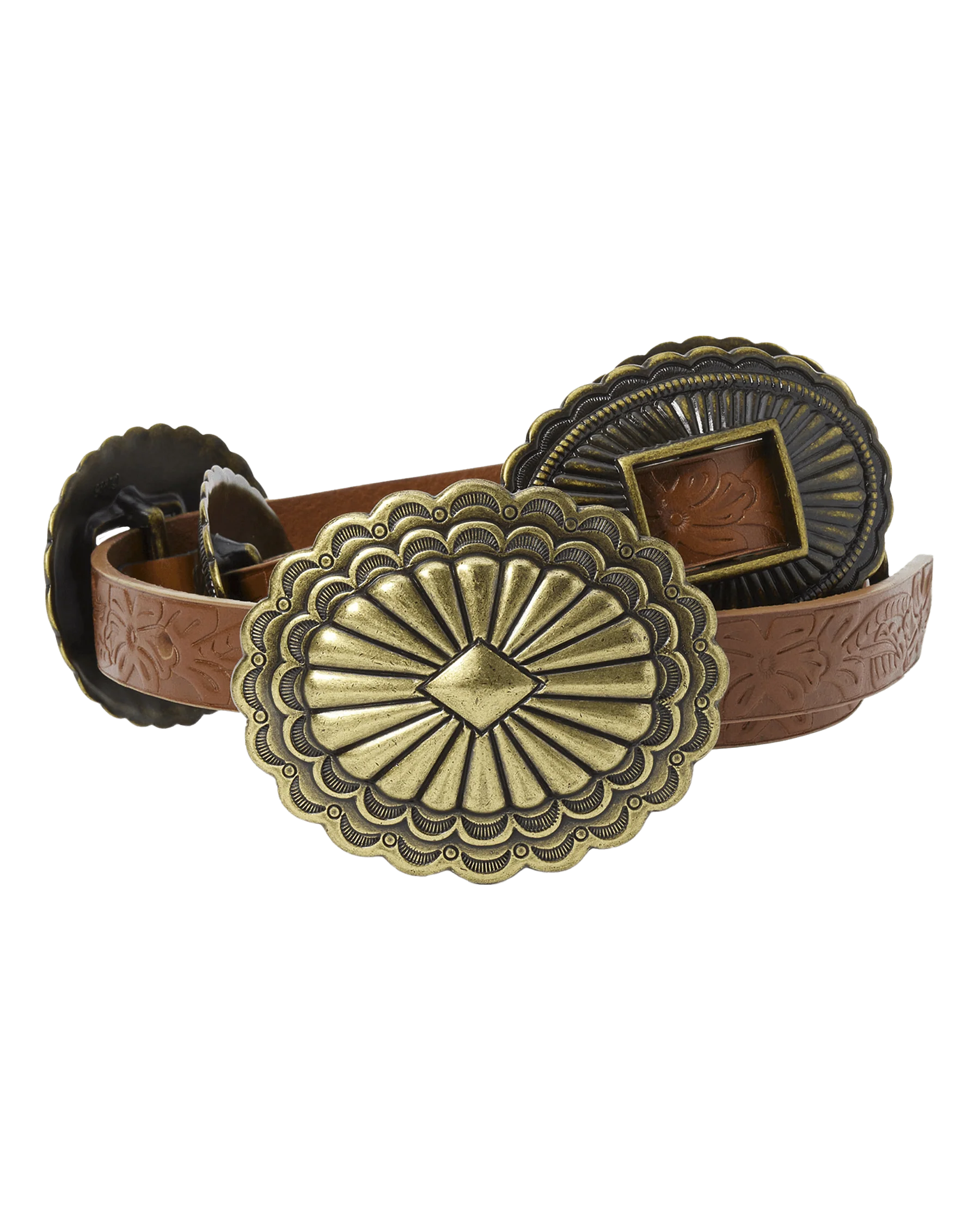 The Tooled Leather Concho Belt. -- Cognac With Brass - Image 5
