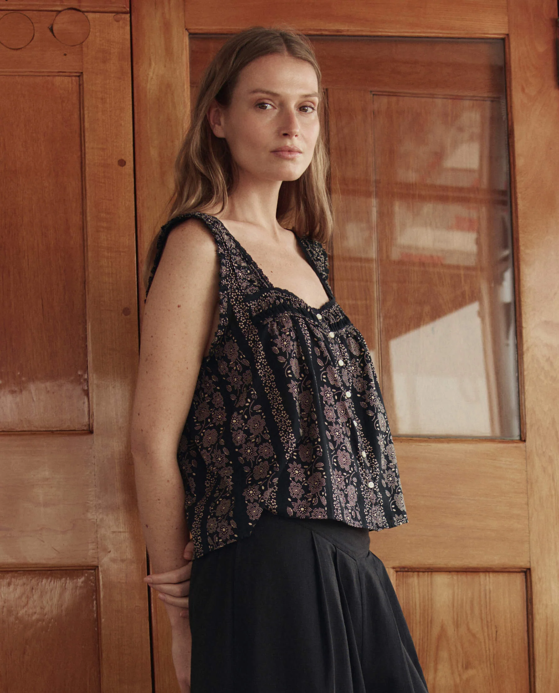 The Victorian Pleat Tank. -- Black And Cream Token Floral - Image 2