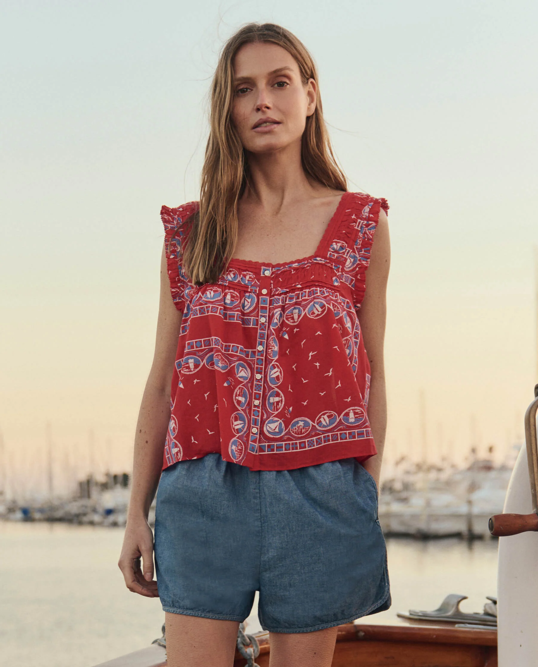 The Victorian Pleat Tank. -- Red Sailboat Bandana - Image 2