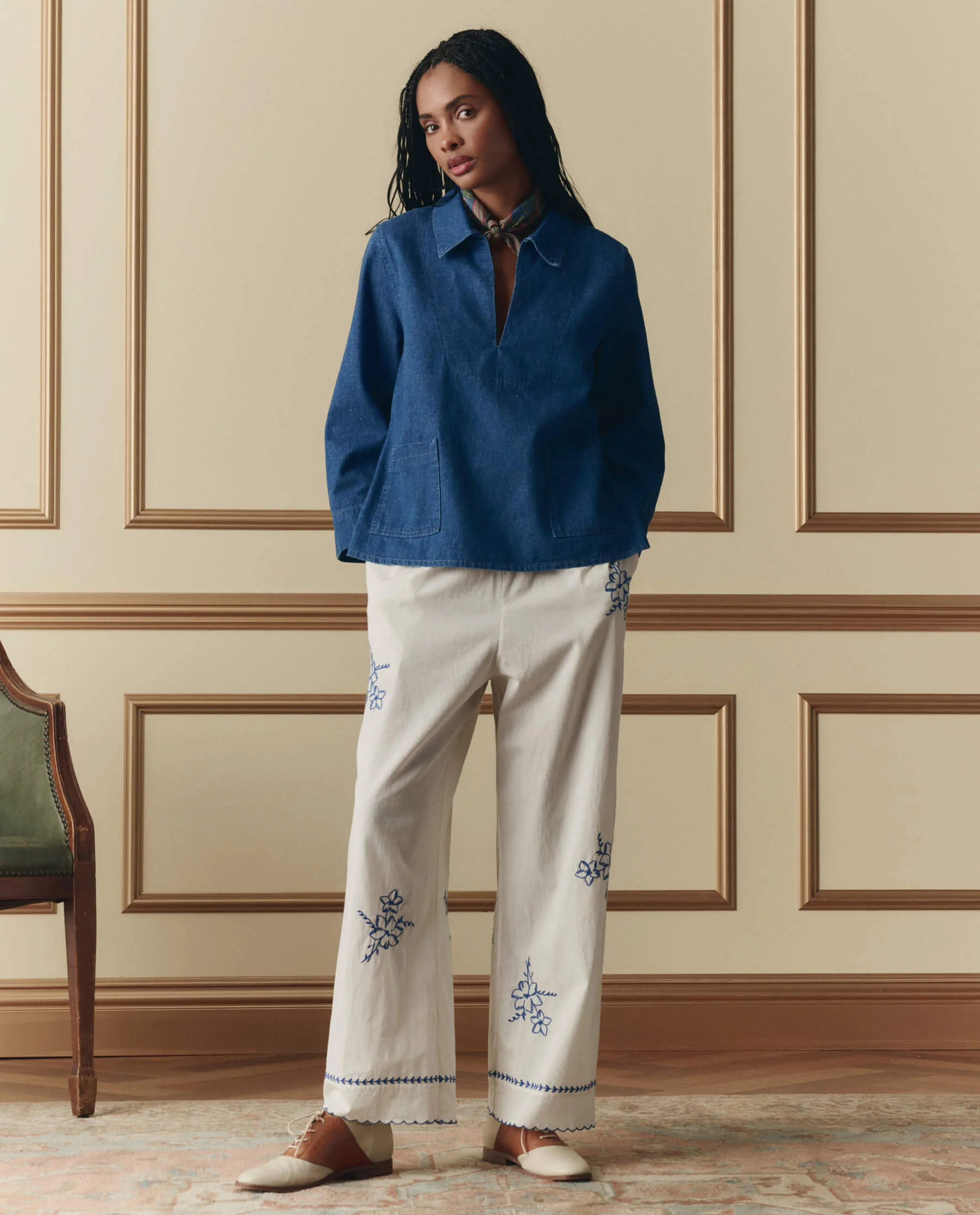 The Weekend Pant W/ Hanky Embroidery. -- Cream - Image 5