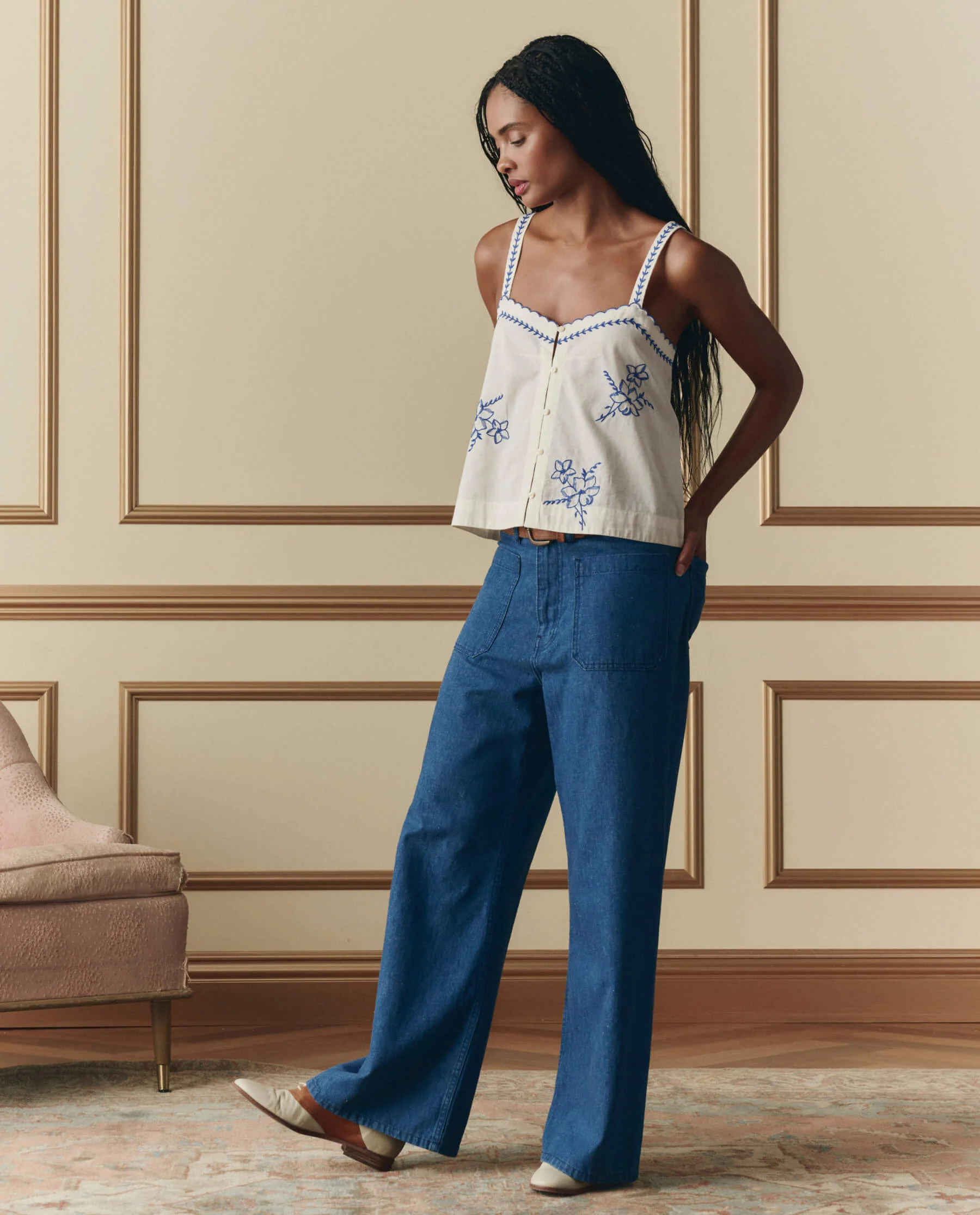 The Weekend Tank W/ Hanky Embroidery. -- Cream - Image 4
