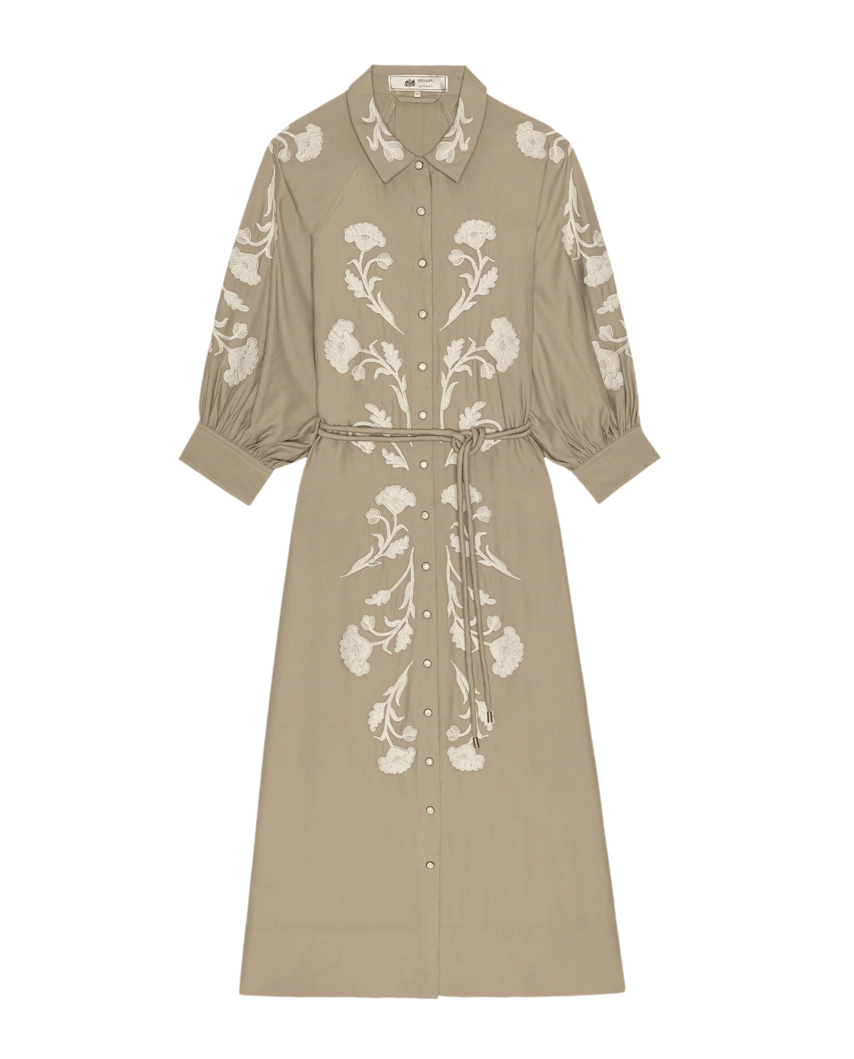 The Western Embroidered Herd Dress. -- Soft Tan W/ Cream Emb - Image 6
